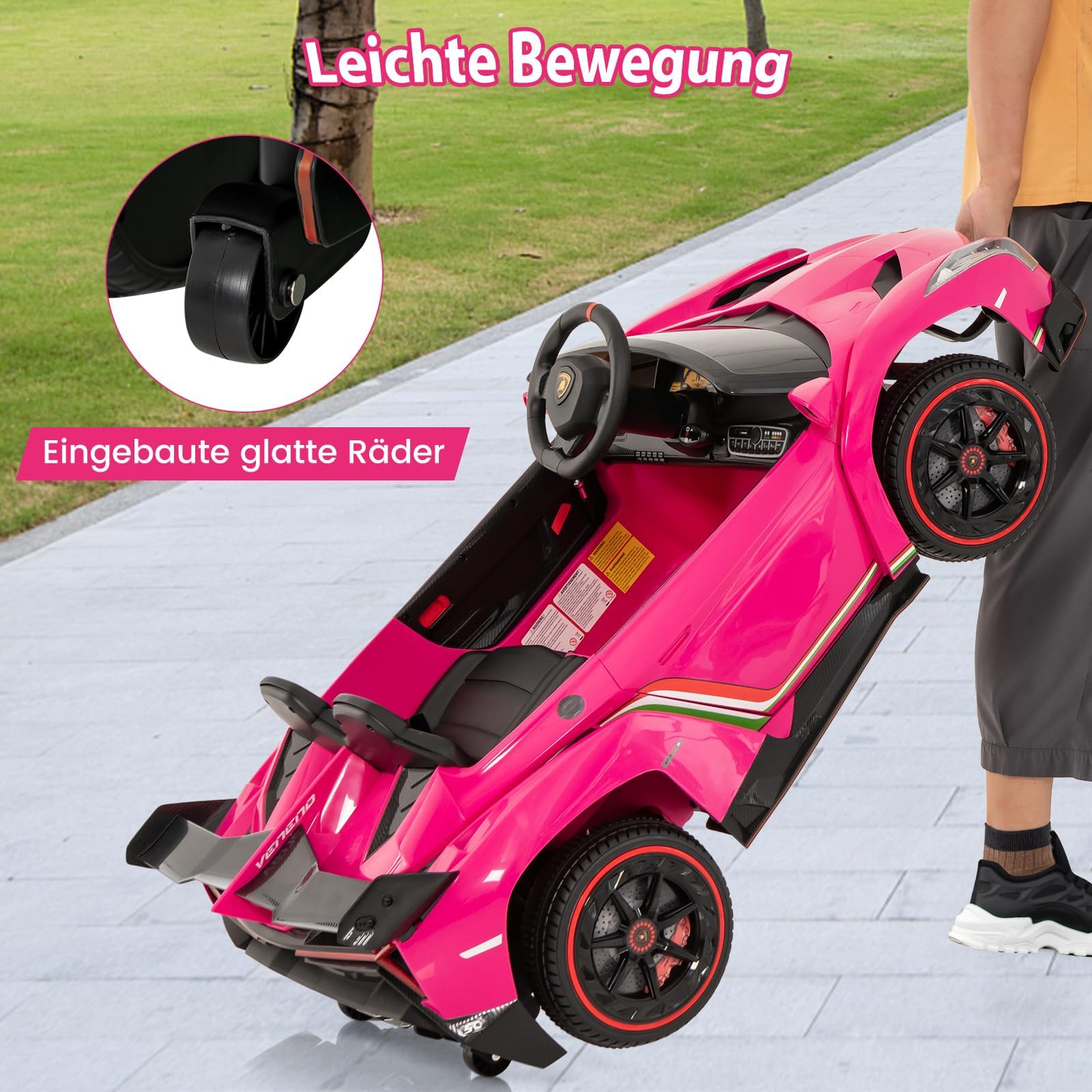 FANTASK Lamborghini Elektroauto für Kinder, Kinderfahrzeug mit 2,4-G Fernbedienung & LED Scheinwerfer & Hupe & Musik, Elektrofahrzeug 3-6 km/, Kinderauto Elektro für Kinder ab 3 Jahren (Rosa)