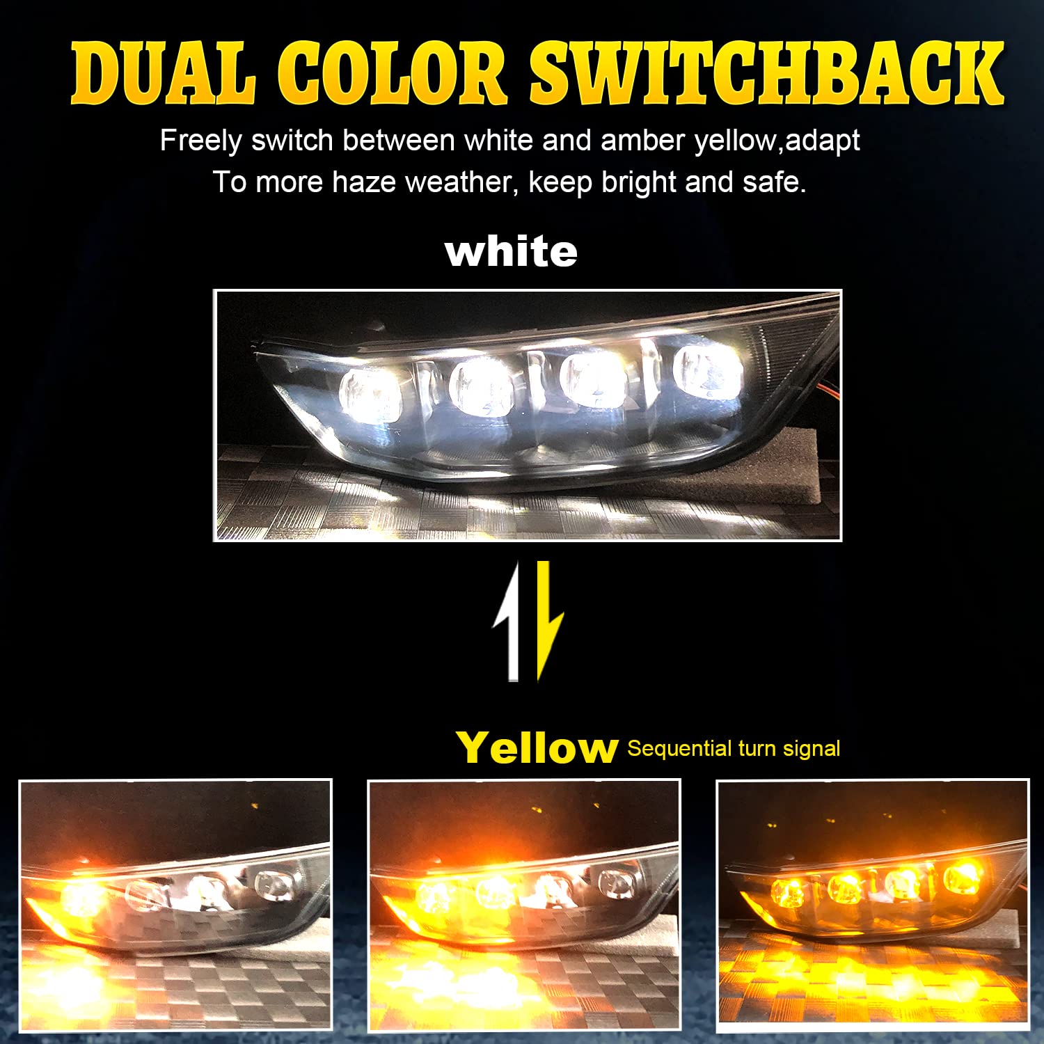 Par De Luces Antiniebla LED Delanteras Para Ford Mustang 2015-2017 – Blanco Y Amarillo, Con Arnés Incluido