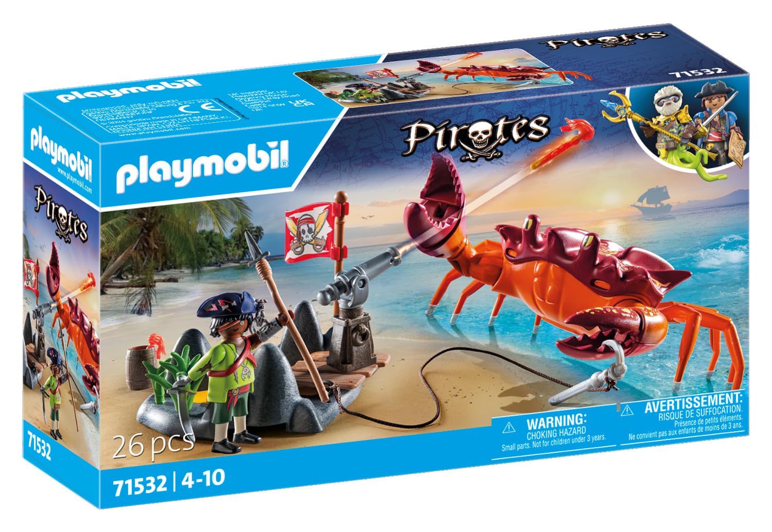 Playmobil 71532 Pirate et Crabe géant - Prenez Le Large et embarquez pour Une Chasse au trésor en mer - Set Comprenant Un Canon, Un Projectile de grappin et Un Sabre - Pirates - Dès 4 Ans - 2
