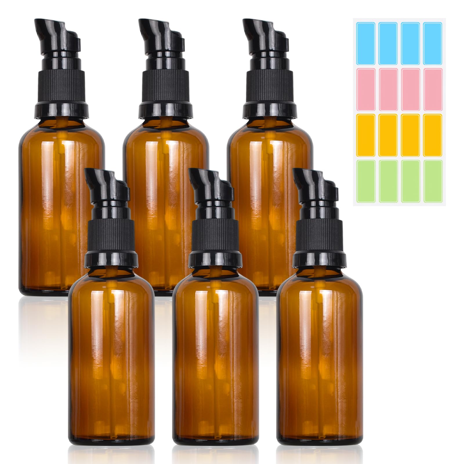 Botellas de Vidrio Marrón 50ml, Botellas de Loción de Vidrio Ámbar Rellenables con Etiqueta, Dispensador para Aceite Esencial