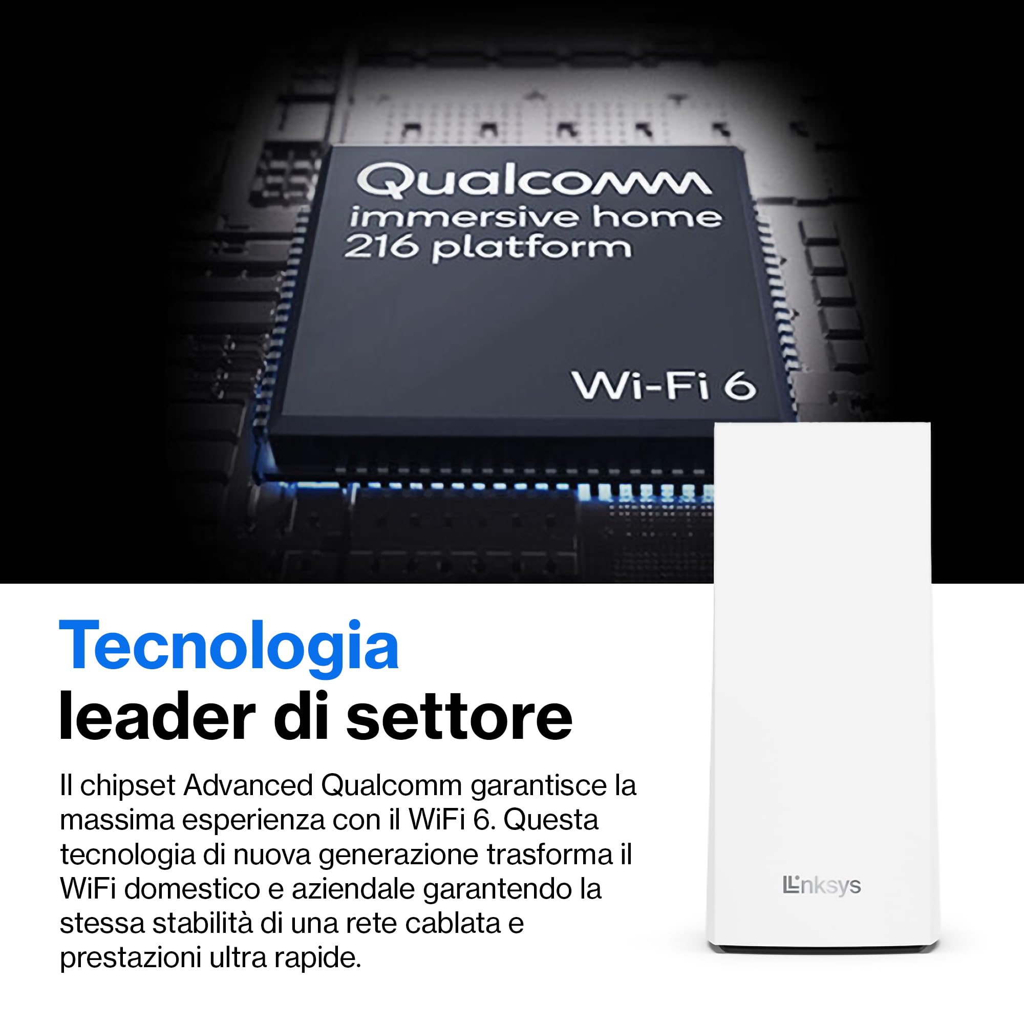 Linksys Velop MX4200 Sistema WiFi 6 mesh Tri-Band (AX4200), router WLAN con 260 m² di copertura e velocità 3,5 volte più rapide per più di 40 dispositivi - Confezione da 1, bianco