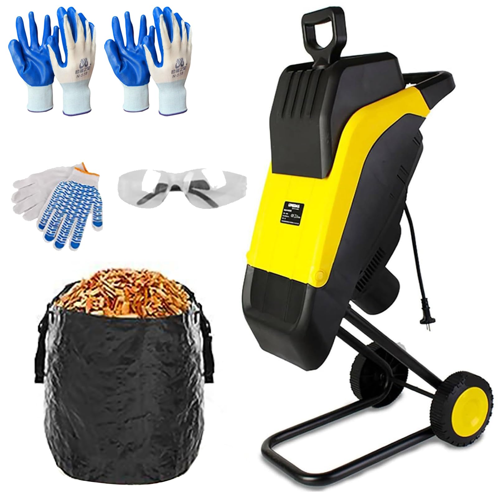 Trituradora De Jardín Eléctrica 2500W, Astilladora & Trituradora De Hojas Con Diámetro De Corte 35mm, Bolsa De Recogida 30L, Portátil Para Ramas Hojas & Compost