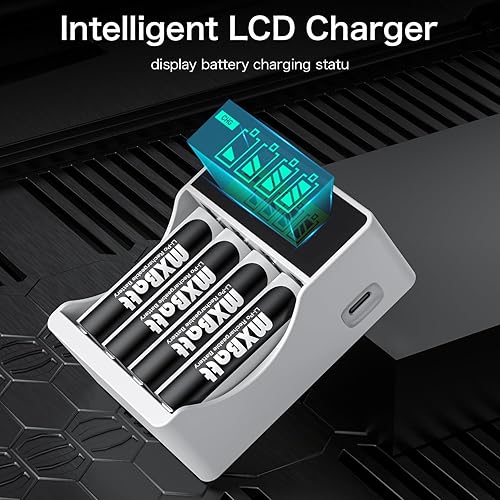 Miniatura 8 de MXBatt Baterías recargables AA de 1,5 V, 3500 mWh, de alta capacidad, 4 paquetes de baterías recargables AA de litio de 1500 ciclos con cargador LCD