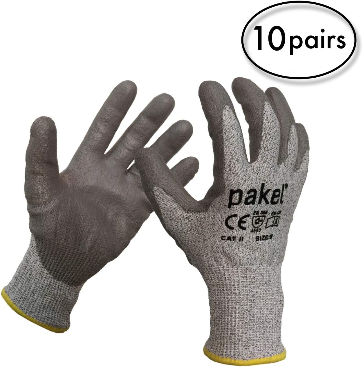 Pakel High Performance En388 CE Level 5 Cut Resistant Knit Wrist Gloves (Size 8 / Medium / 10 Pairs)