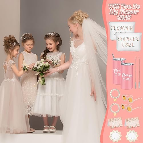 Miniatura 7 de Inbagi Juego de 12 piezas para niña de las flores, incluye vaso redondo de flores para gafas de sol, bolsa de lona con texto en inglés "Will You Be