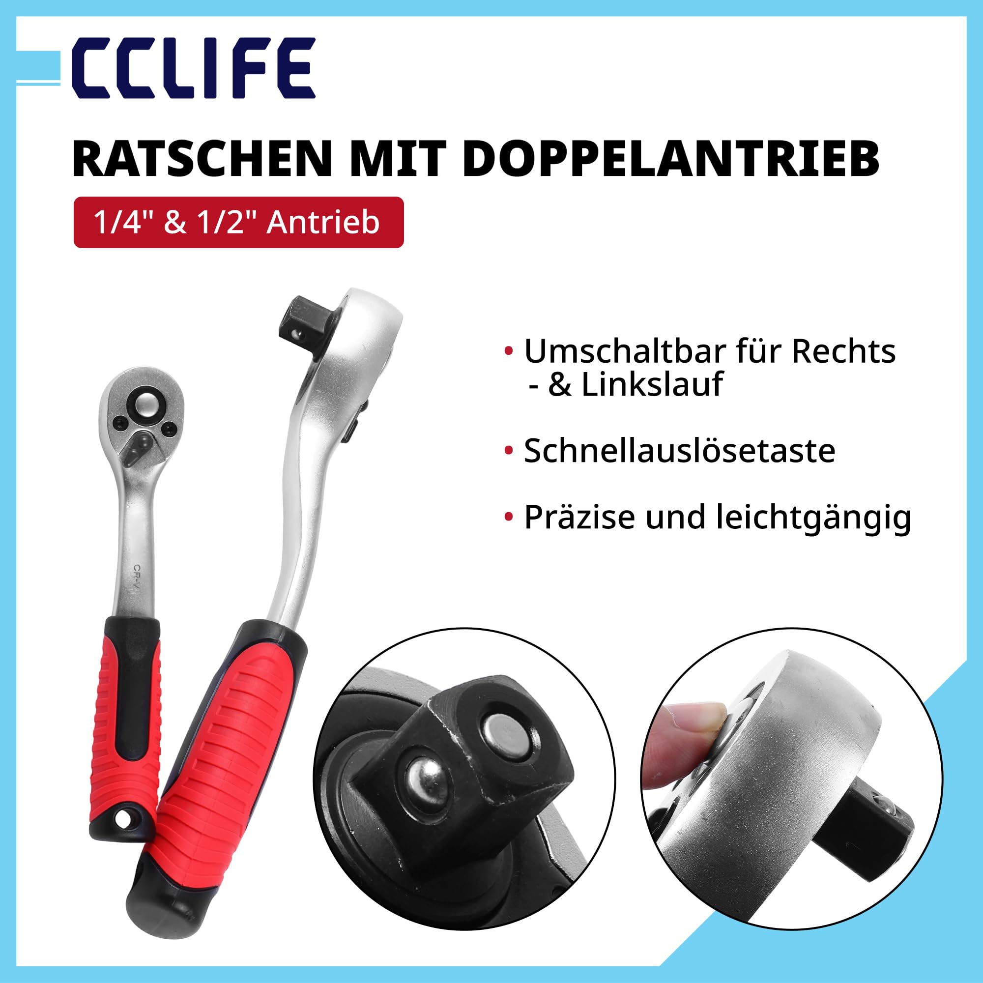 CCLIFE Set di chiavi a bussola da 110 pezzi, 1/4" e 1/2" con bussole, punte ed estensioni per casa e auto in robusta valigetta degli attrezzi
