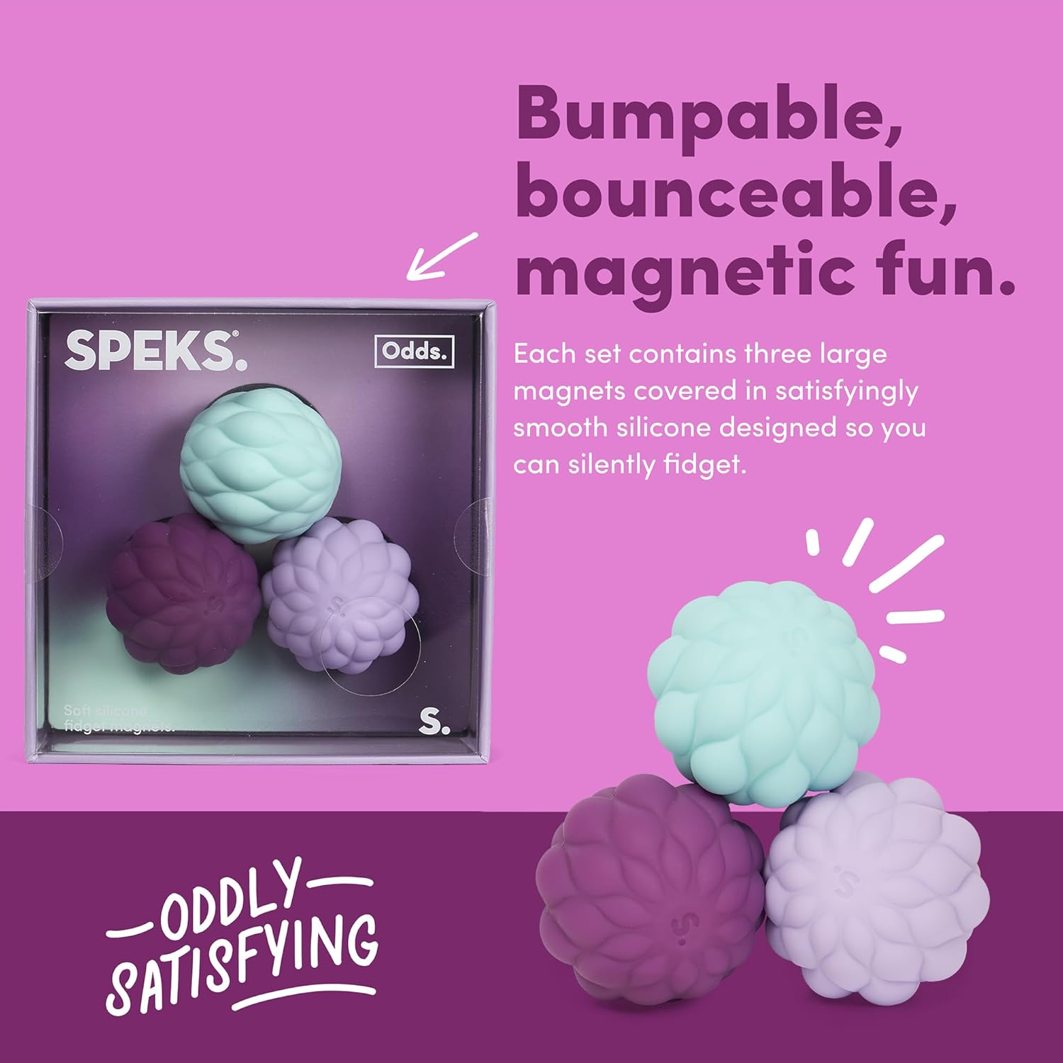 Speks Odds Soft Silicone Fidget Magnets | Silent Stress Relief Toys | Textured Magnetic Balls for Adults & Teens 14+ | Purple Puffs