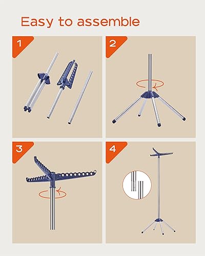 Miniatura 7 de Tendedero de Ropa Plegable, Tendedero de Ropa con Trípode de 59 Pulgadas para Interiores con Riel Giratorio para 27 Piezas de Ropa, Ahorro de