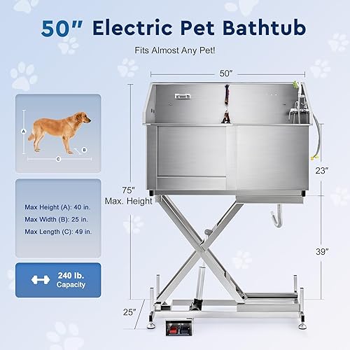 Miniatura 3 de CO-Z Estación de baño de acero inoxidable de 34 pulgadas para el hogar, bañera de acero inoxidable extra elevada para perros medianos y pequeños, 47