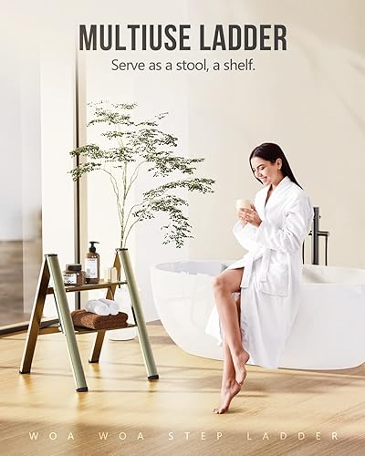 Miniatura 7 de Escalera de 2 escalones, taburete ligero para adultos, escalera plegable portátil con pedal ancho antideslizante, escaleras de aluminio para