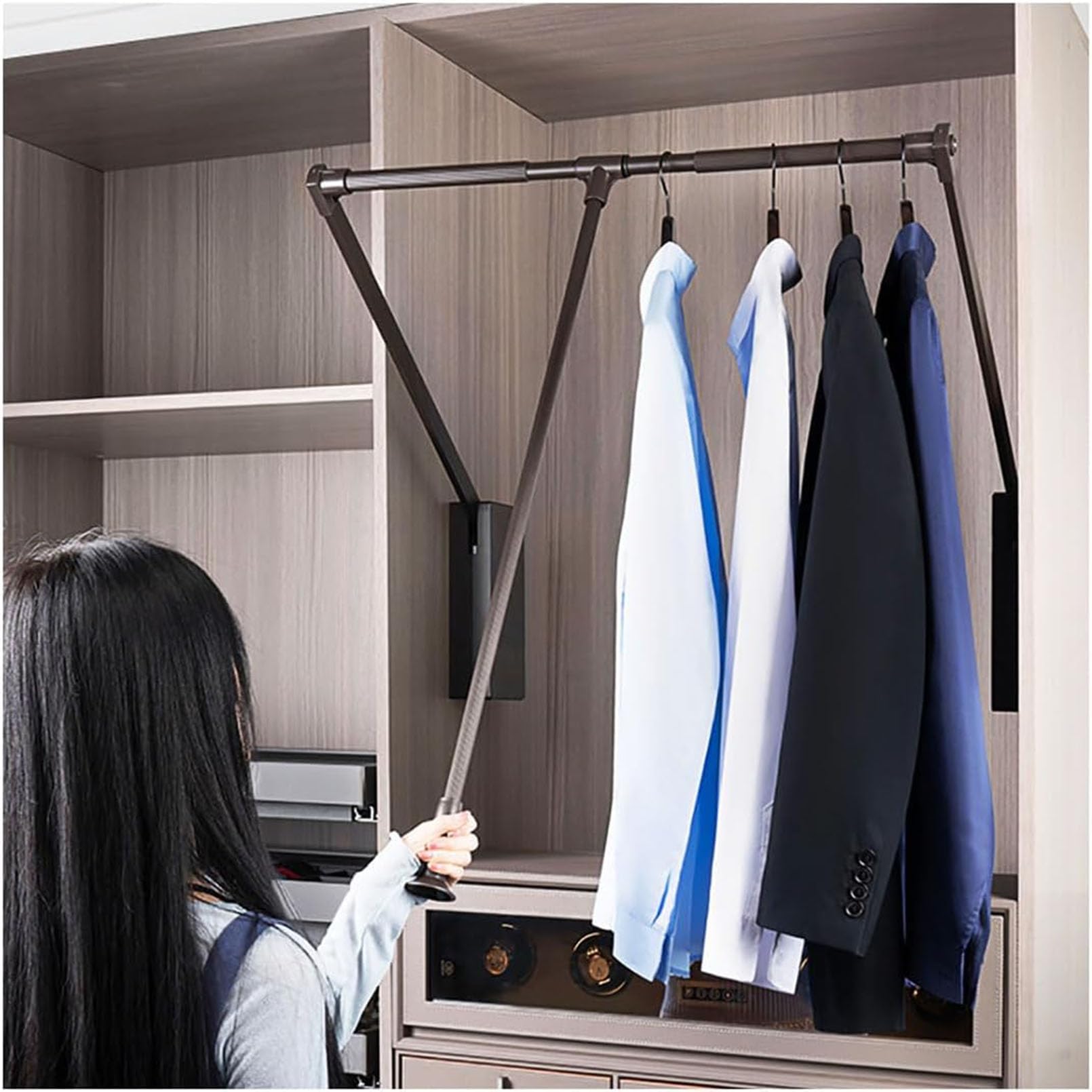 GTHTUHFD Adjustable Clothes Lift For Closet, Extendable Garment Rod, Pull Down Wardrobe Hanger, Closet Nizer For Wardrobe, Dressing Room, Size 700X930Mm,One Color-700x930mm