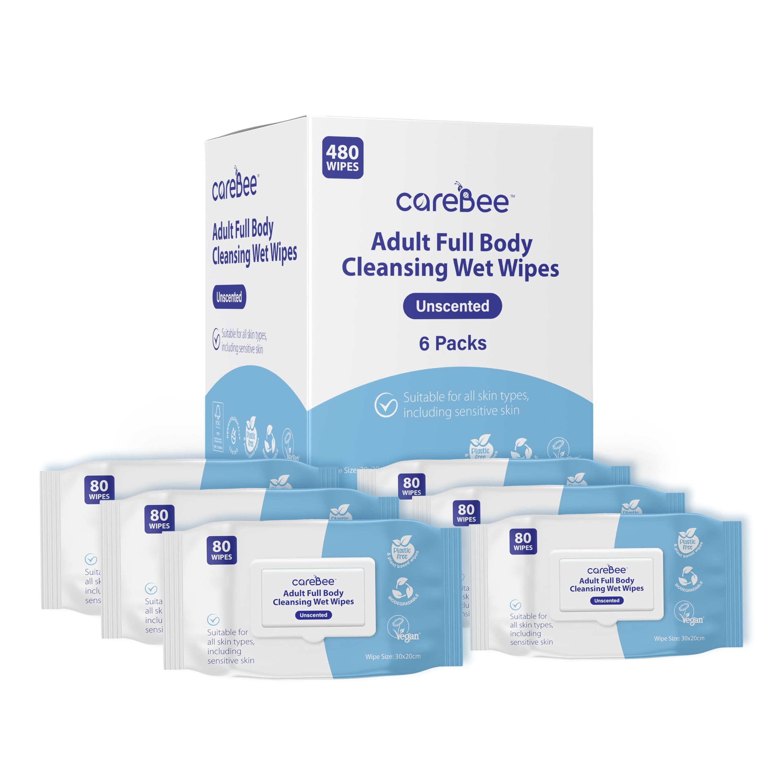 Salviette per il corpo per adulti, prive di plastica, a base vegetale, certificate FSC, biodegradabili e vegane, salviette detergenti dermatologicamente testate per freschezza e igiene