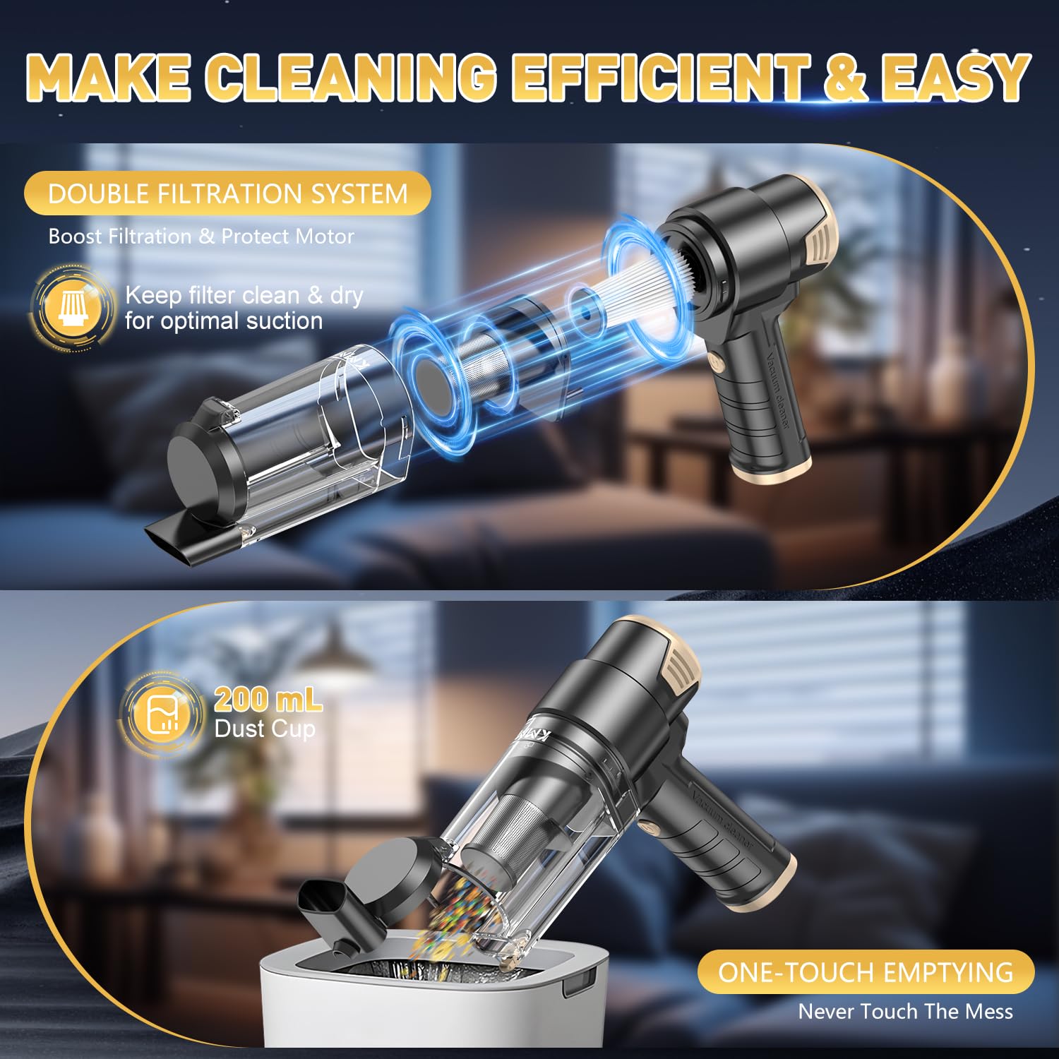 KMM Handheld Car Vacuum Cleaner, 16000PA Hand Held Vacuum & Air Duster view 5