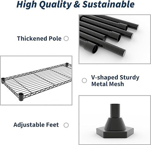 Miniatura 6 de Estantería de almacenamiento de 5 niveles, estantes de metal de 59 pulgadas de ancho, estantes de despensa en forma de L de 70 pulgadas de alto,