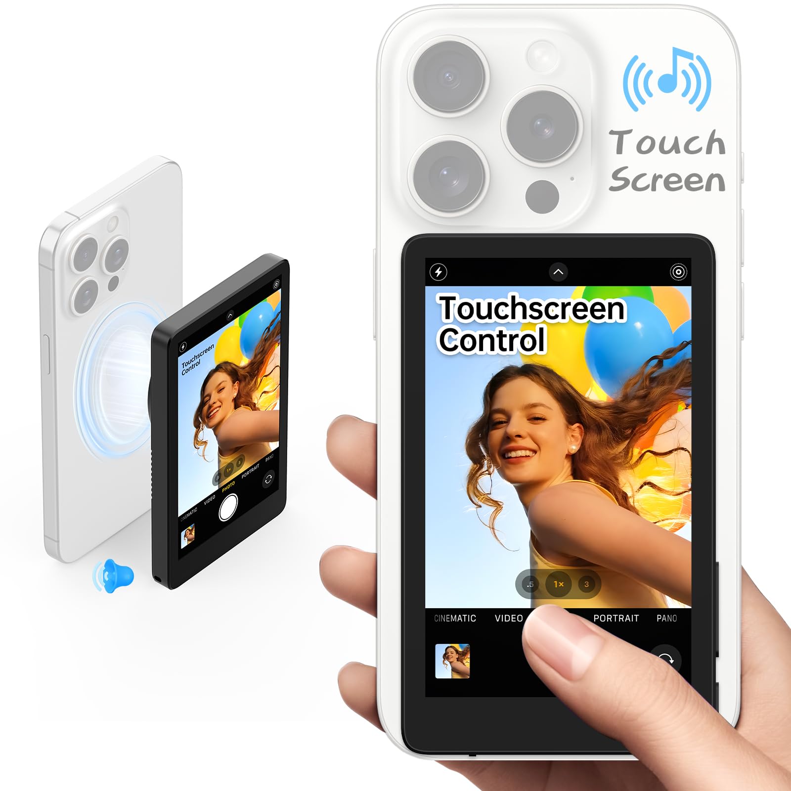 Rottogoon Selfie-Monitor Touchscreen für iPhone 7-17, 4 Zoll 4 K 30 fps, magnetischer Rückkamera-Monitor mit Lautsprecher für Vlog, YouTube, Tiktok, Live-Streaming, Videoaufnahme, Content Creator, P2P