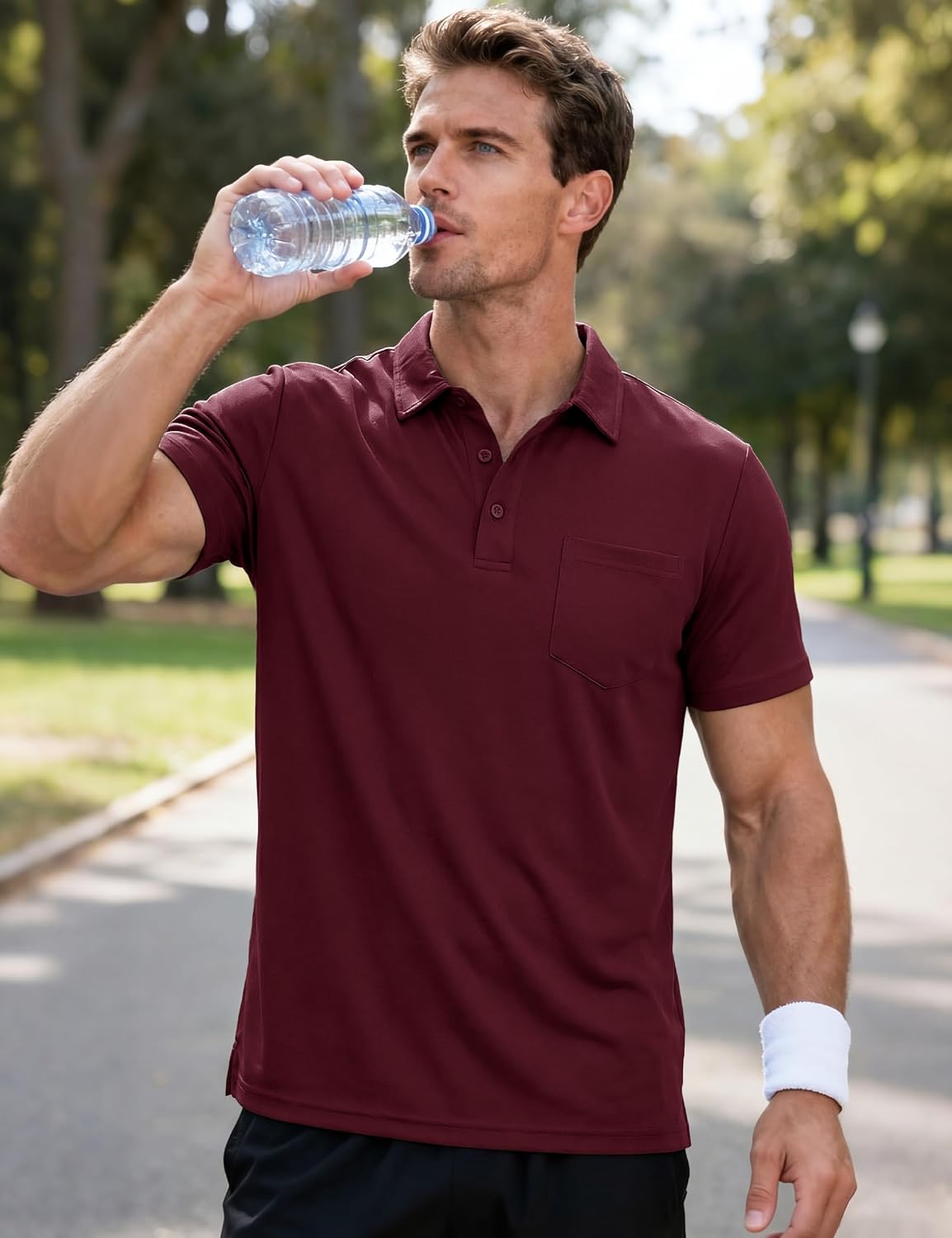 MAGCOMSEN Polo Shirts for Men Short Sleeve Collared Golf Shirt with Pocket Moisture Wicking Quick Dry Performance Polos
