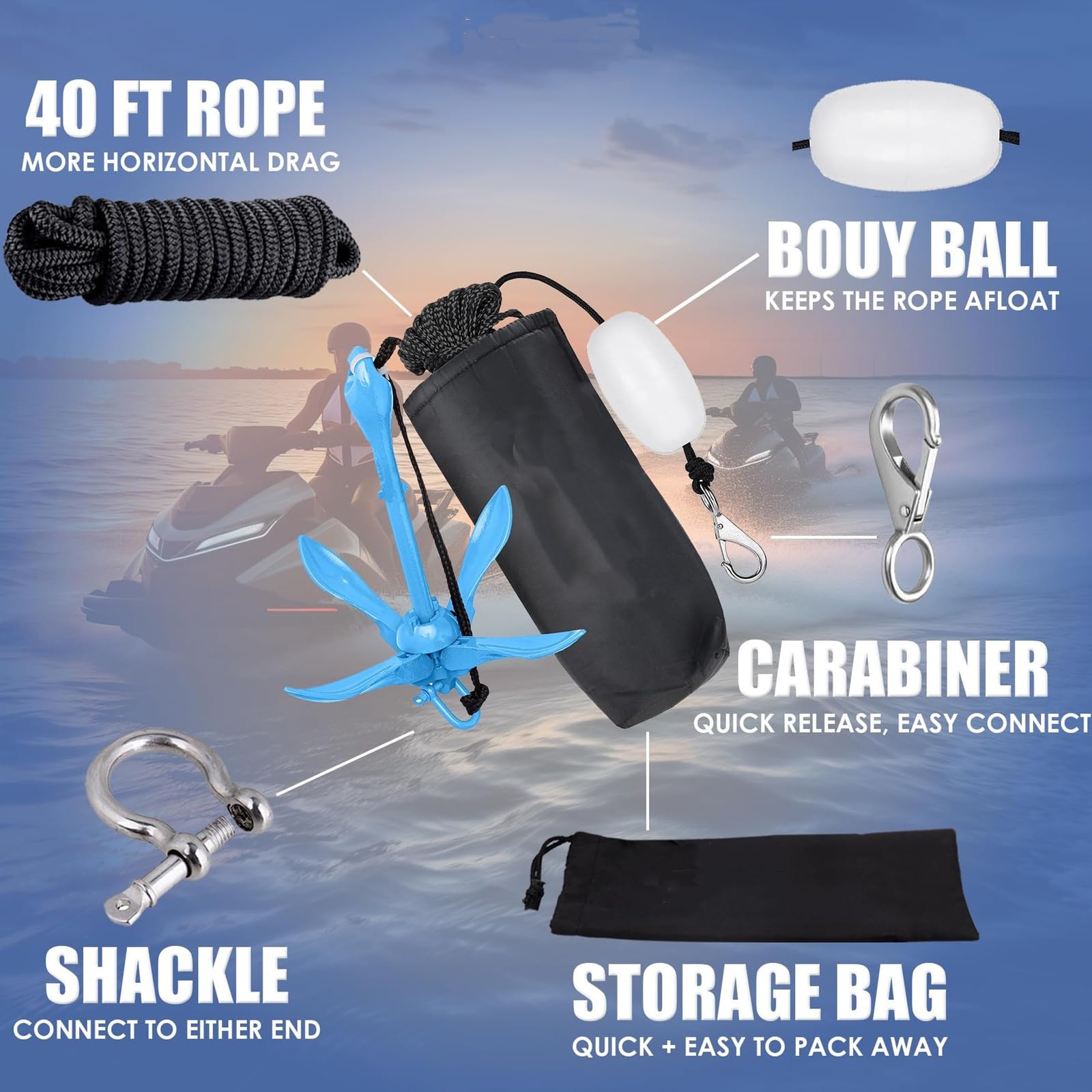 Risposta di ancoraggio portatile di grado marino include boa di | Sistemi di ormeggio per barche piegate da 30,5 cm, verniciati a polvere, resistenti, ideali per barche gonfiabili per una