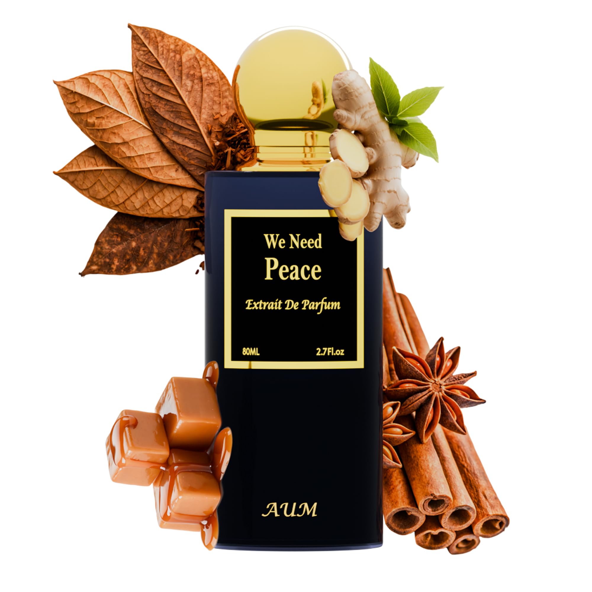 AUM We Need Peace Extrait de Parfum Unisex 80ml – Profumo di Nicchia Caldo e Speziato con Note di Tabacco, Rum, Caramello, Vaniglia, Ambra, Cuoio e Legno di Cedro
