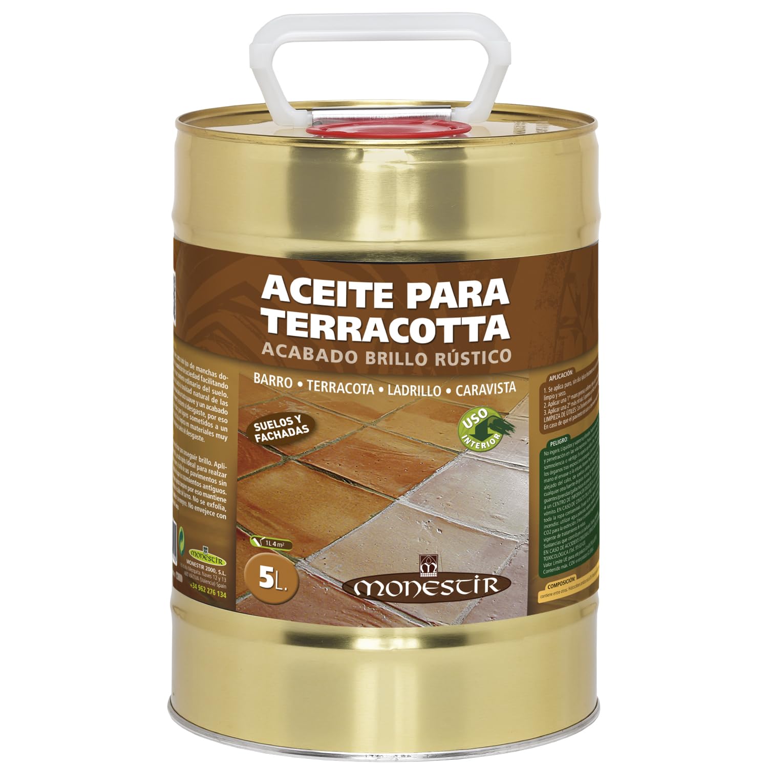 Monestir Aceite para suelos Terracotta o Barro. Acabado brillo rústico. Monestir (5 L)