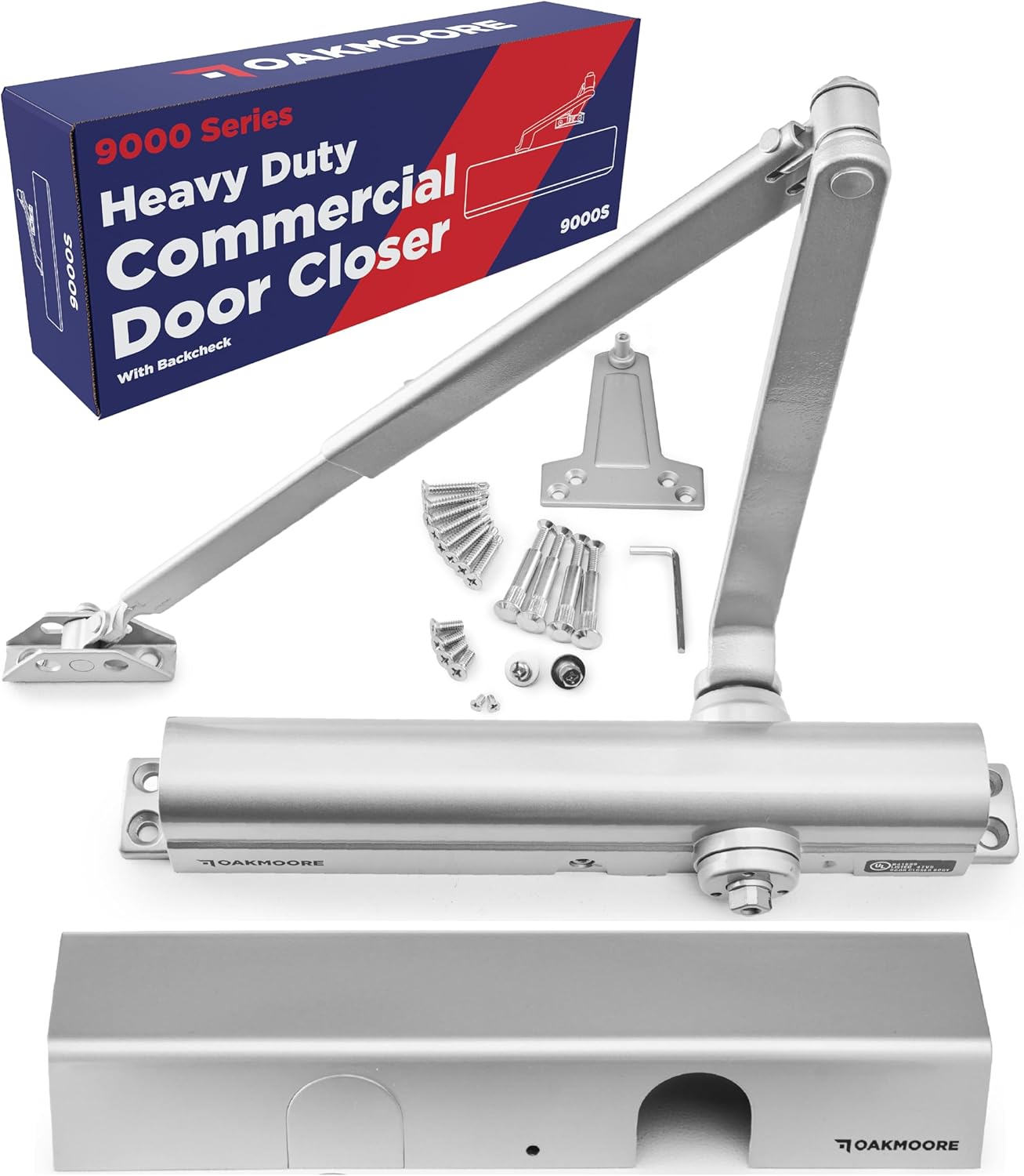 Heavy Duty Commercial Door Closer, ADA UL Grade 1 Listed Automatic Self Closing Door Hinges, Door Closers Commercial High Traffic, Auto Door Closer, Hydraulic Spring Soft Close (Silver)