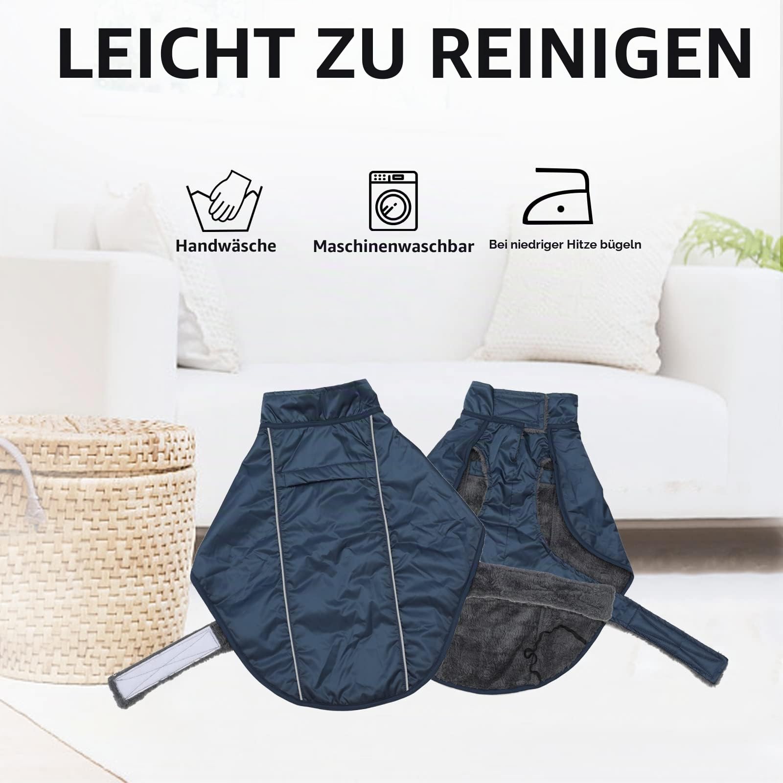 MOREZI Dachshund Regenmantel, wasserdichte Außenschicht, Fleecefutter, reflektierende Besätze, Verstellbarer Gürtel - geeignet für kleine und mittelgroße Hunde-Navy blau-L