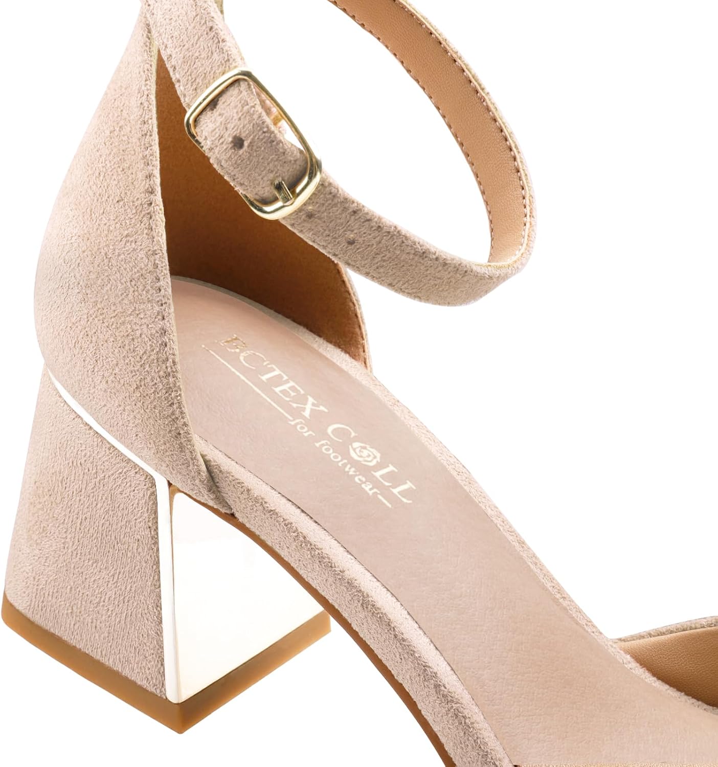 BCTEX COLL Womens Pointed Toe Pumps Shoes Ankle Strap Chunky Low Heels Metal Lined Sandals Designed for Women - Image 2