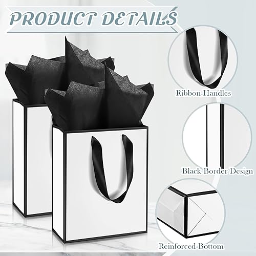 Miniatura 5 de Yeaqee Paquete de 10 bolsas de regalo de papel metálico con asas de papel de seda de agradecimiento 5 sentidos, bolsa de regalo para cumpleaños, San