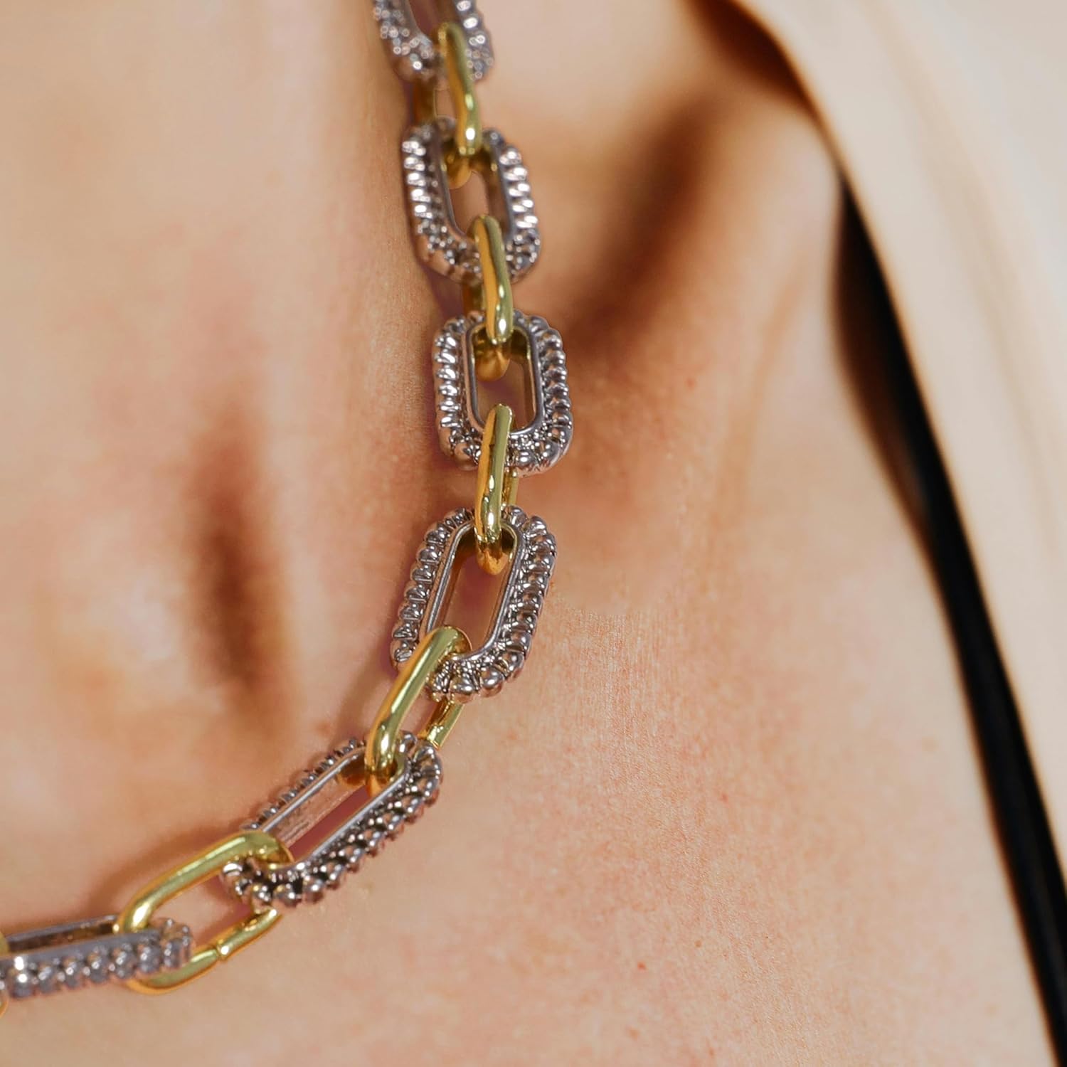 Mytys Women's Link Necklace 18k Gold Plated Double Twist Wire Gold and Silver 2 Tone Chain Necklaces Christmas New Year Jewelry - Image 3