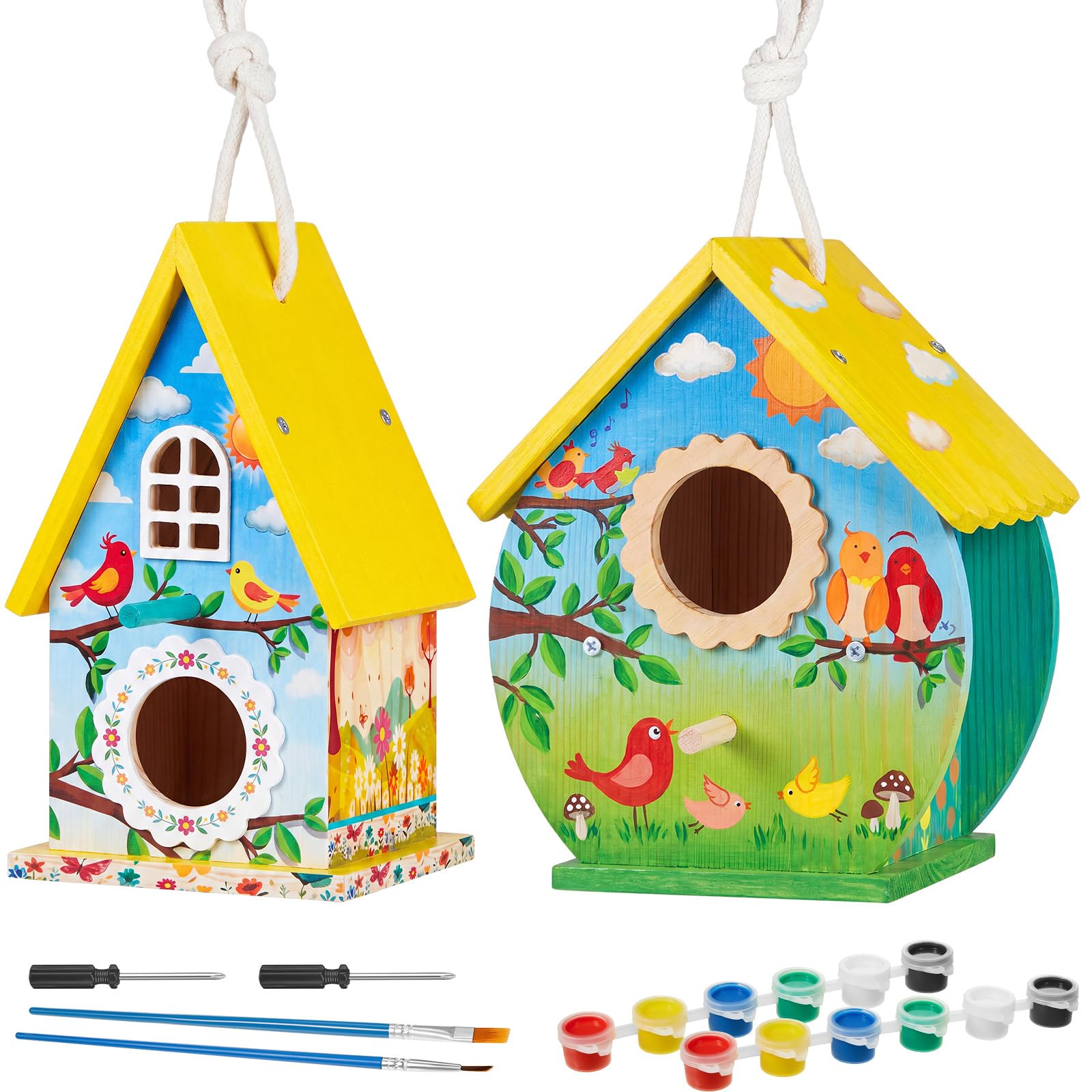 Liliful 2 Pack Wooden Bird House Kits for Kids, Combo Style