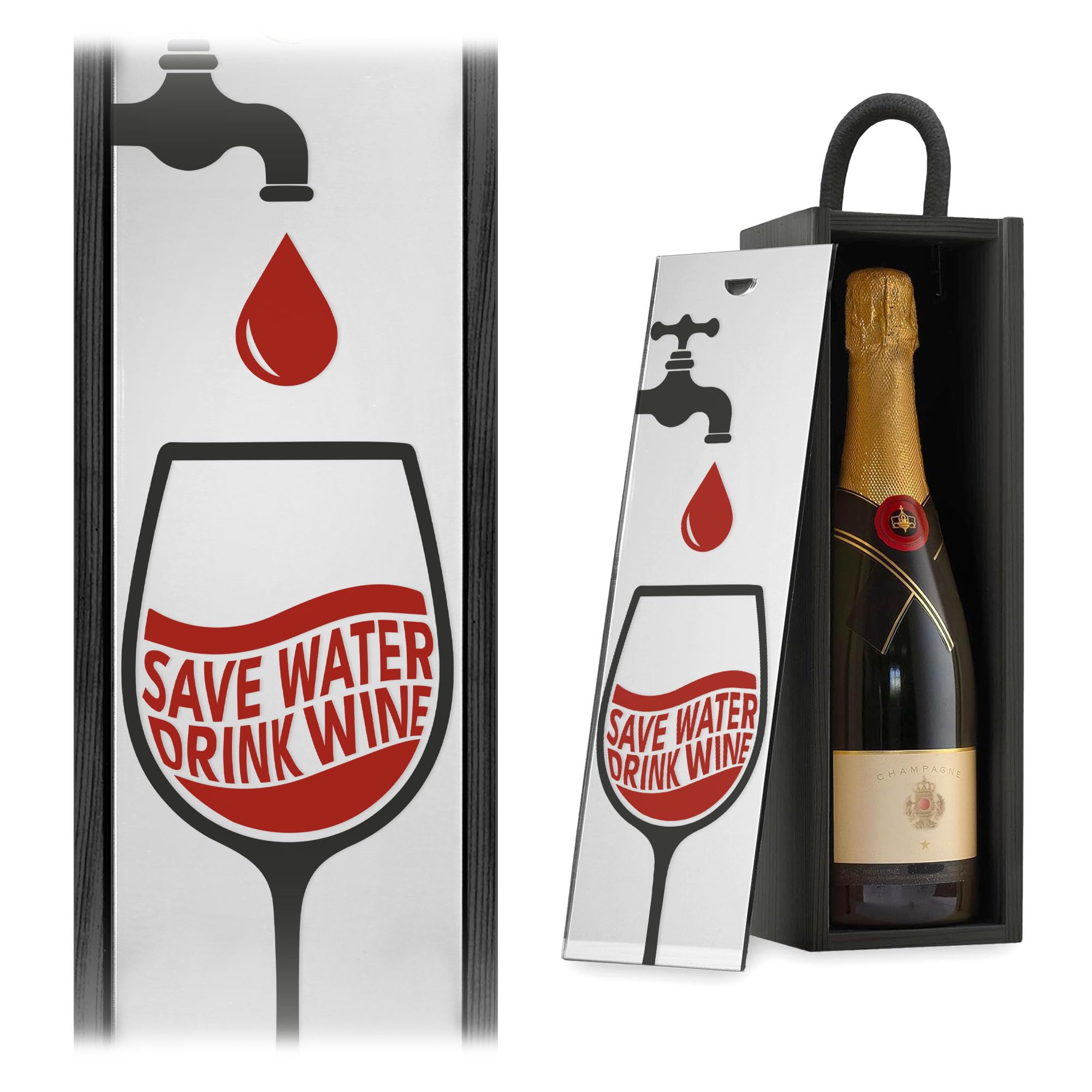 A1 Graphics Ltd Save Water Drink Wine Champagne Wine Gift Box Funny Wine Lover Birthday Gift Box Only (Silver Mirror, Natural Box)