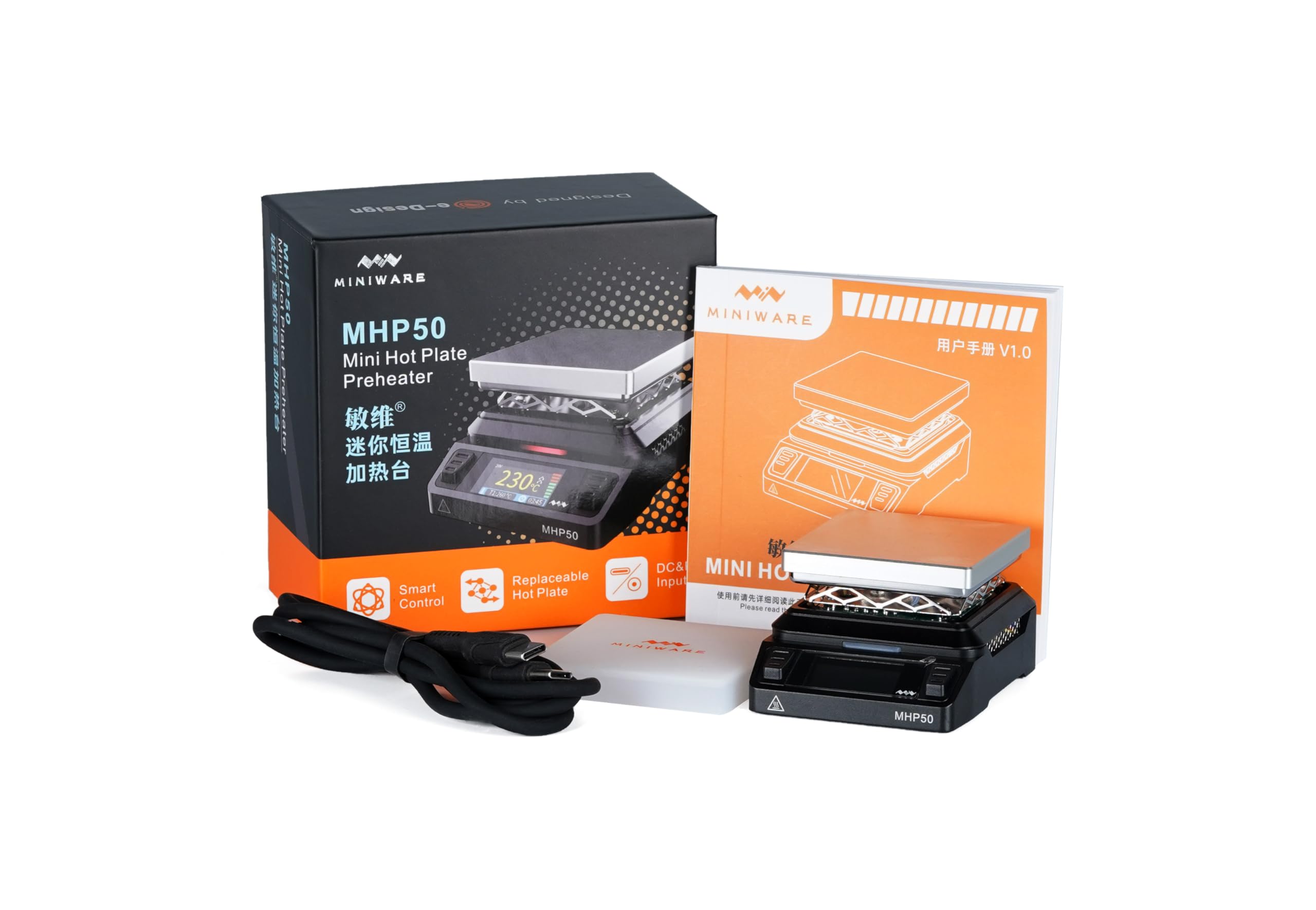 Charmgle MHP50 Mini podgrzewacz płytowy Stacja lutownicza Spawarka 50x50mm Przenośna grzałka elektryczna 100-350°C Srebrna platforma Oryginalne narzędzie spawalnicze