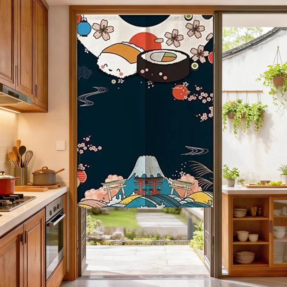 Myru Fuji Mountain Noren Japanese Curtain Noren Japanese Curtain Entrance (Sushi,33 by 59 Inch)