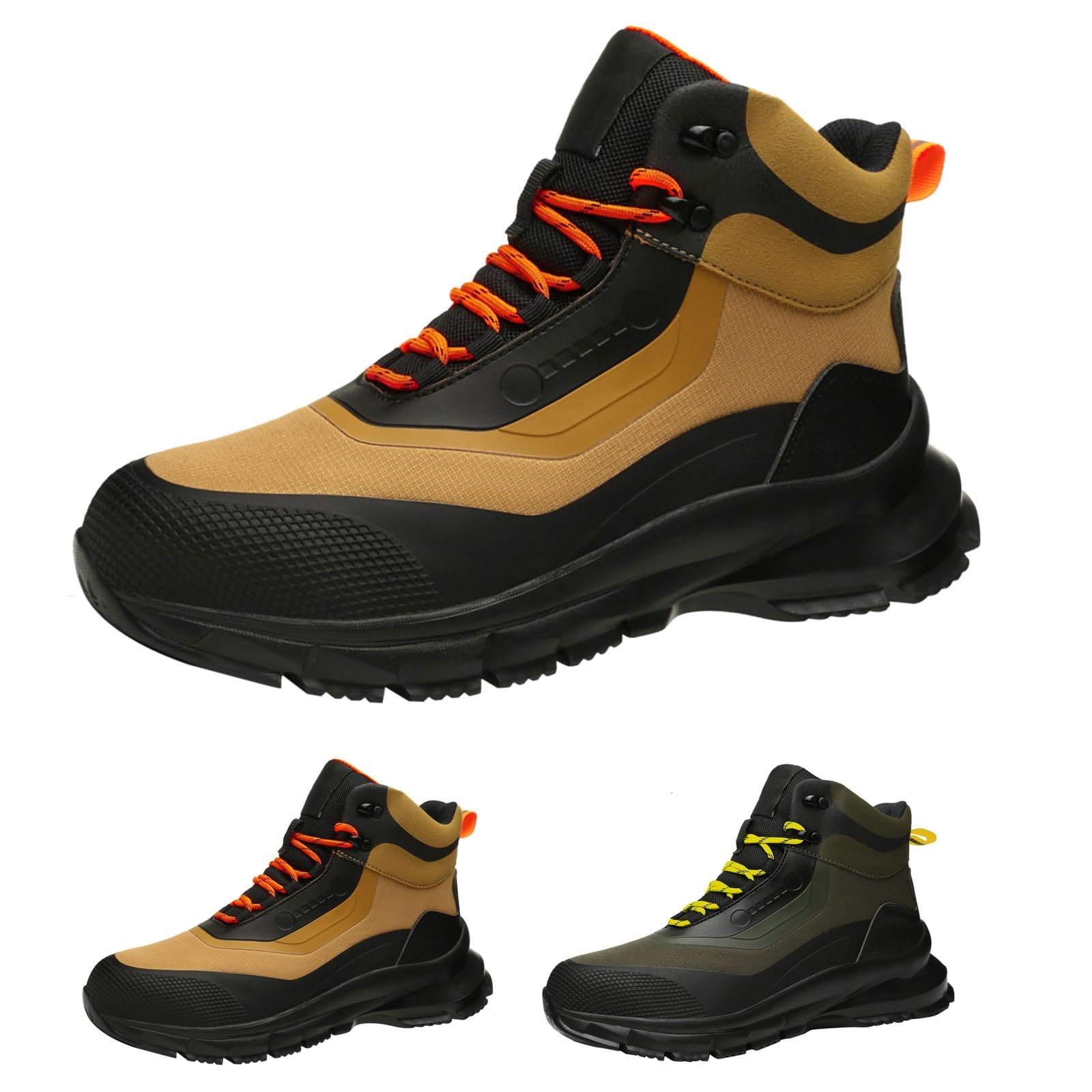 Zapatos de trabajo acolchados con parte inferior gruesa para hombre, zapatos transpirables con cordones | Calzado clásico anticolisión, ajuste ancho, antideslizante, forro de malla, calzado para senderismo, camping, montaña