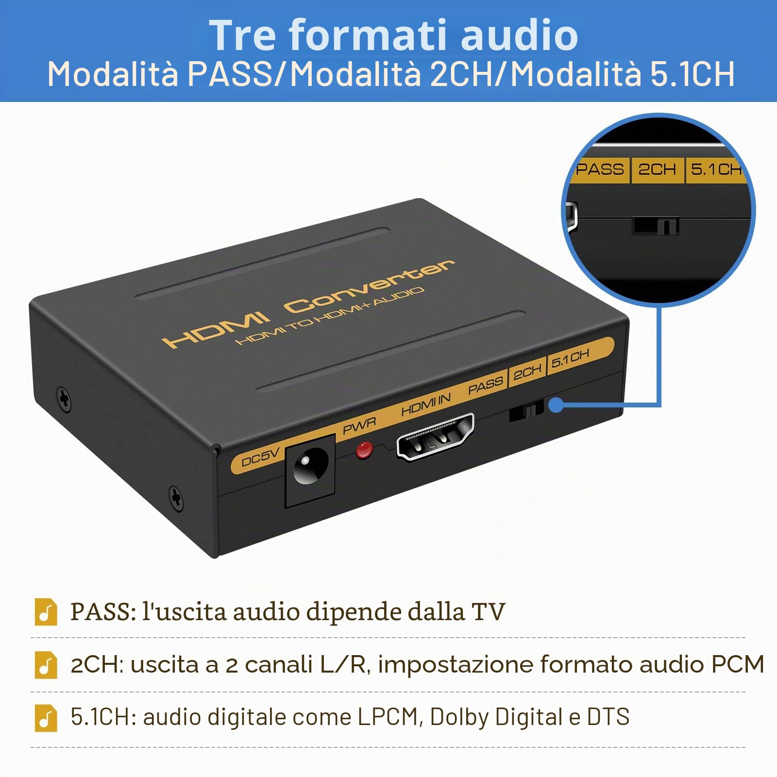 HDMI Audio Extractor Optical Adapter a 3.5 mm di Splitter Convertitore RCA L R Supporto di Uscita Stereo 4K30Hz DTS PCM per PS5 4 box Proiettori DVI Monitor