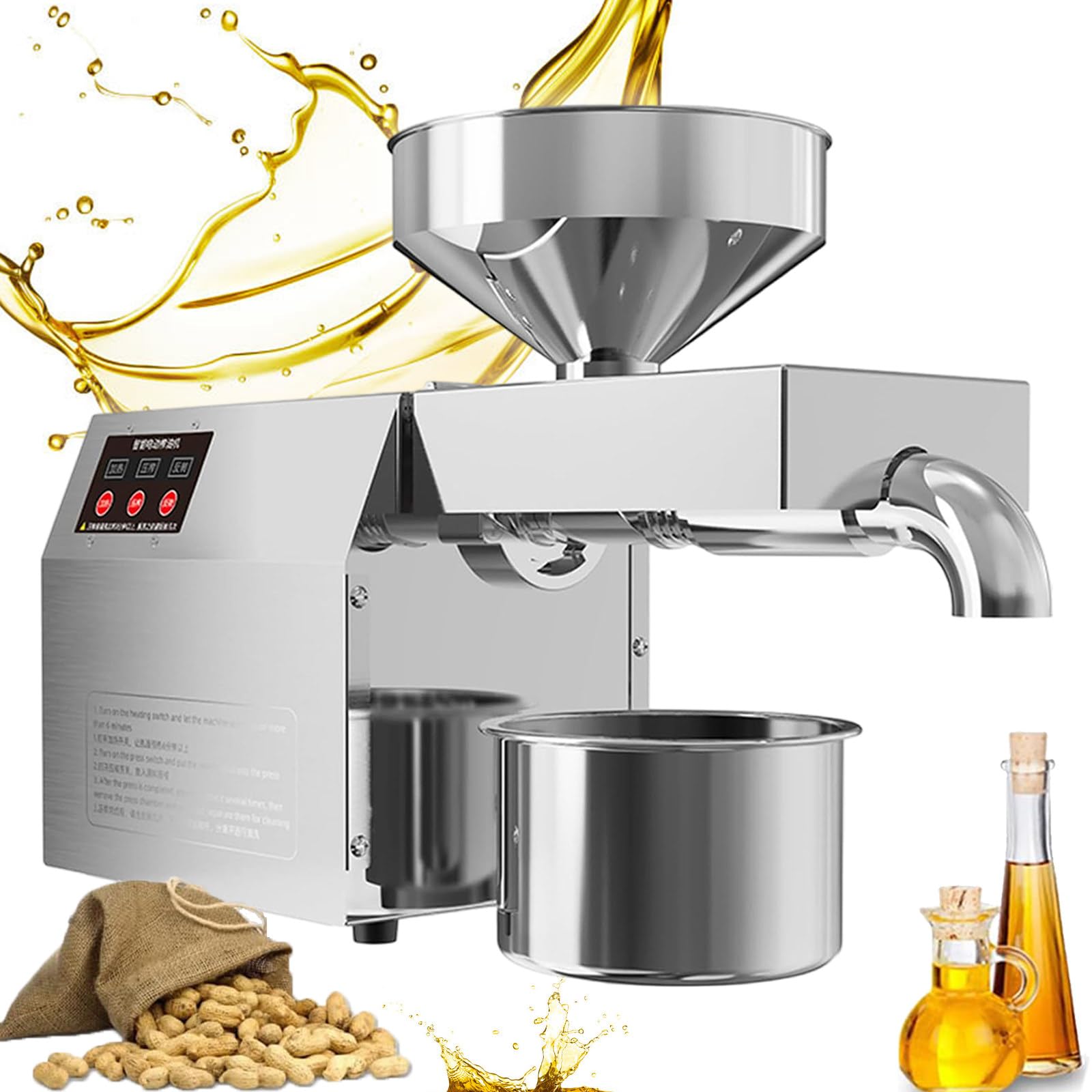 MYUYEE Automatic Oil extractor,Cold Hot Press Food Grade Stainless Steel Oil Extractor,Organic Oil Press Machine for Commercial Home Kitchen,Peanut Sesame Canola Coconut,110 (110)
