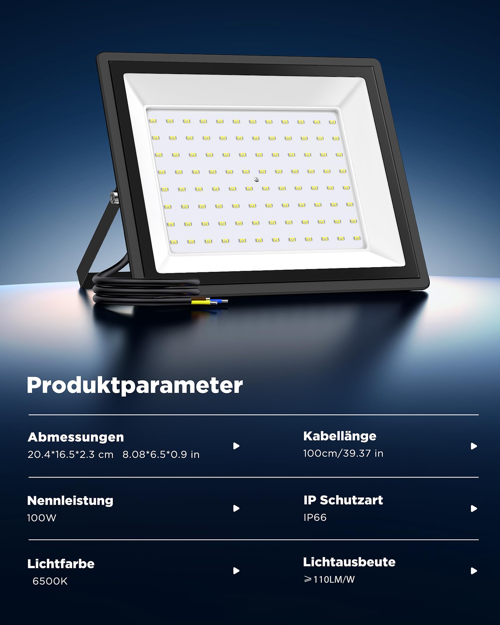 LED Strahler Außen 100W IP66 11000LM 6500K Kaltweiß (100W2P)