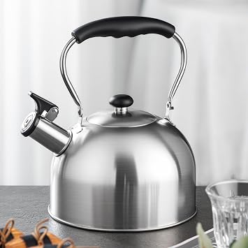Whistling Tea Kettle 2.64 Quart Stovetop Teapot, Stainless Steel Water Kettle for Camping & Kitchen, Foldable Handle Perfect for Coffee & Tea