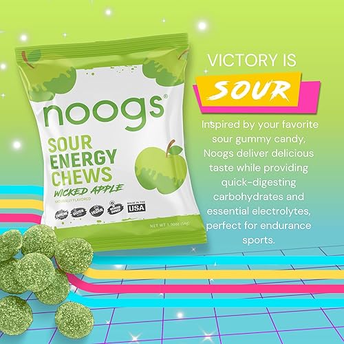 Miniatura 2 de Noogs Sour Energy - Masticables Wicked Apple, gomitas energéticas con electrolitos, alternativa a los geles para correr, vegano, sin gluten y sin
