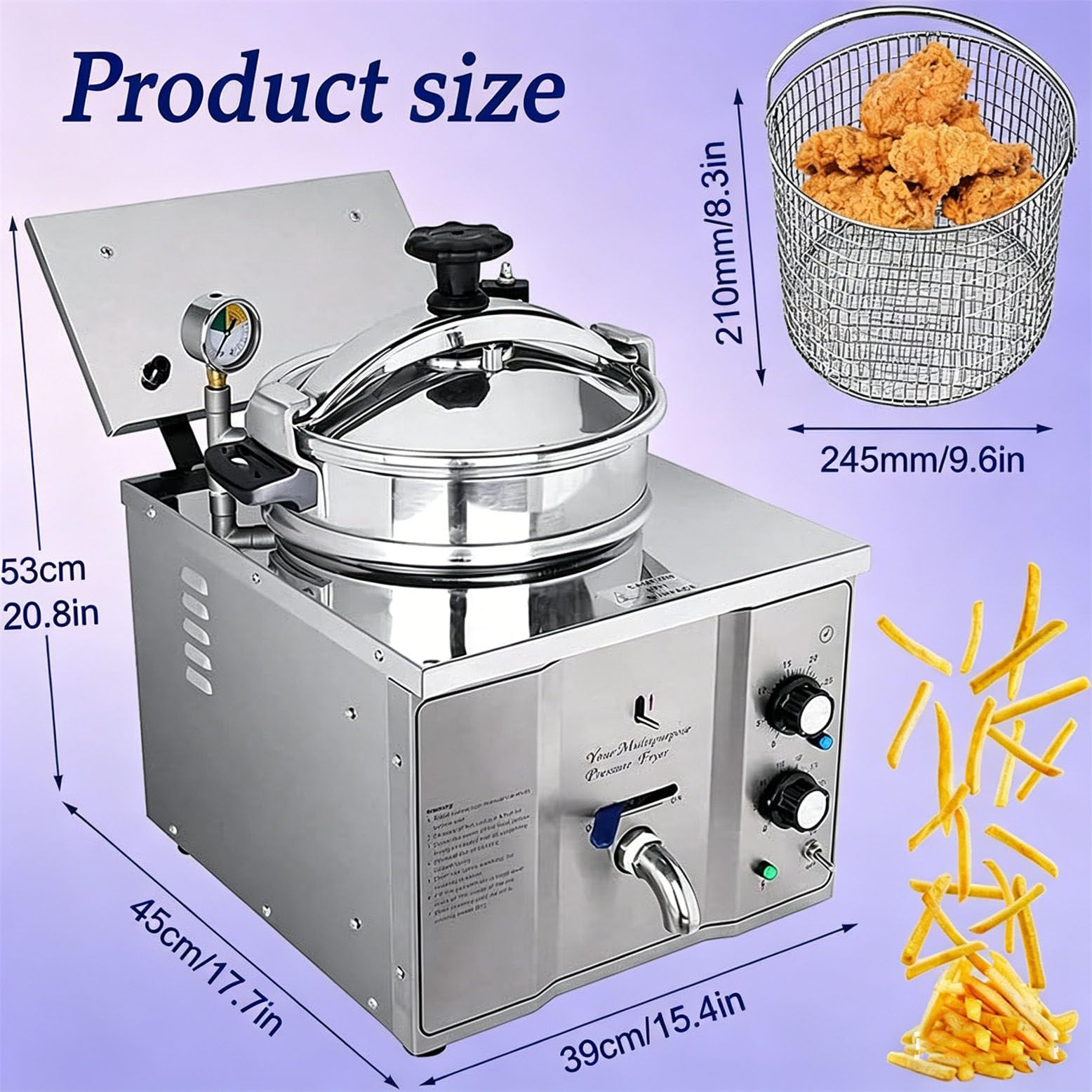 Freidora de Aire Profesional Comercial a presión, 3000 W, 16 L, Digital, con presión sellada de 8-10 PSI, Horno de convección de 50-200 ℃ para Papas Fritas y alitas de Pollo.