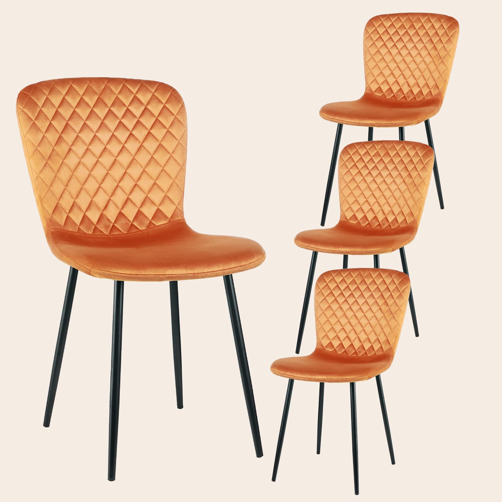 Juego de 4 sillas de comedor de terciopelo con respaldo y patas de metal, color naranja escandinavo, con funda de terciopelo, para mesa de comedor, dormitorio (4, naranja)