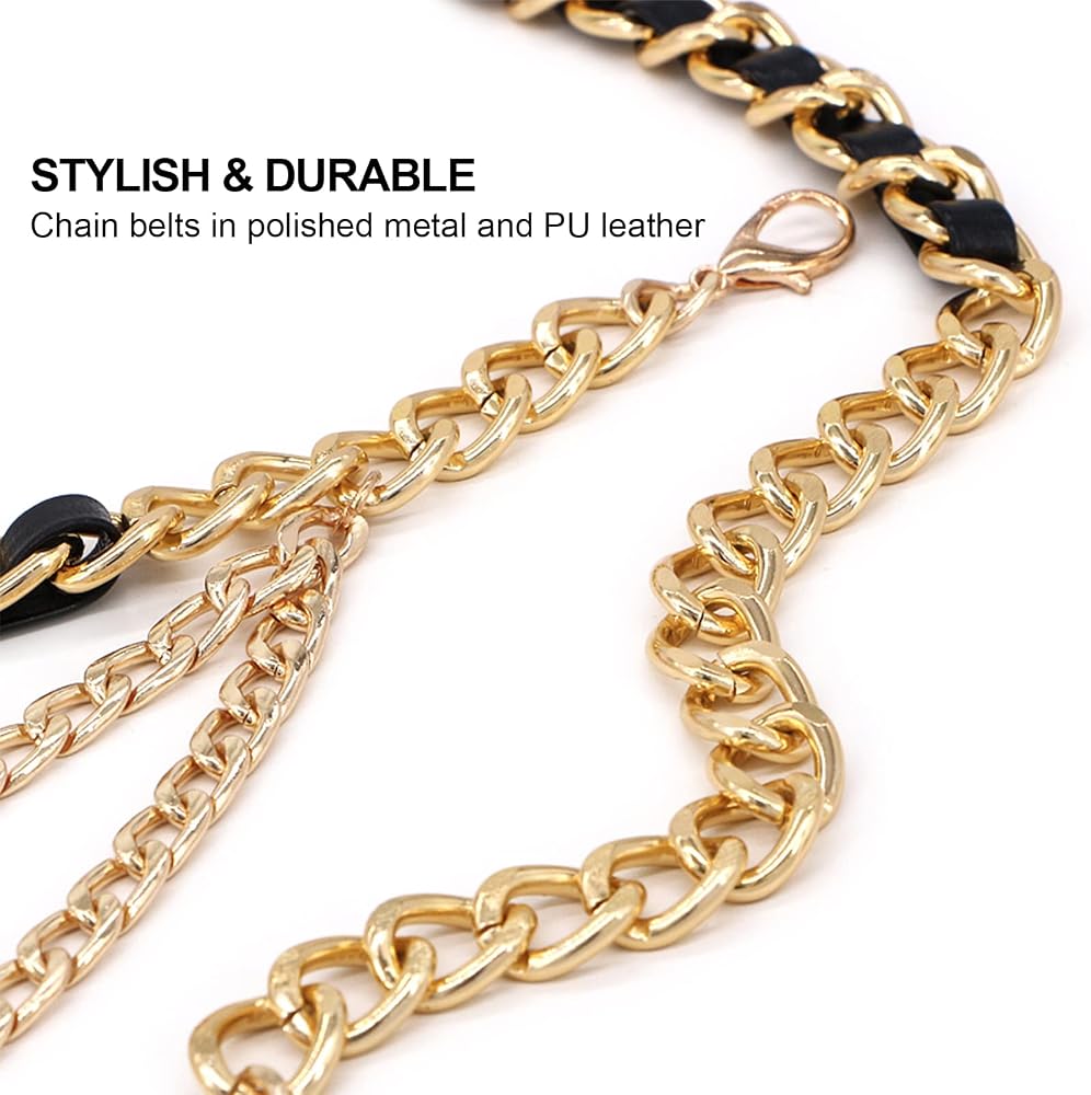 Gold braided chain and faux‎ leather layered chain belt Medallion detail Size XS Side To Side Layered Chain Belt - Gold | Fashion Nova main image 4