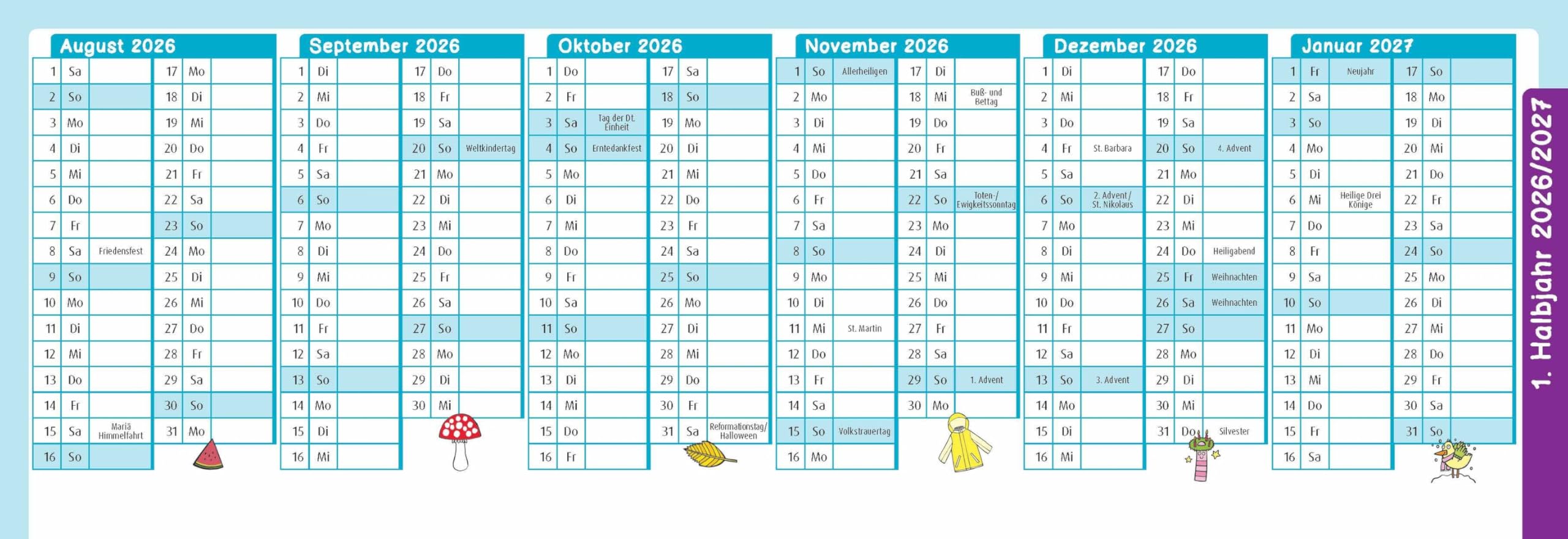 Der Wochen-Tischkalender für das Schuljahr 2026/2027: Mit zahlreichen Aktions- und Thementagen
