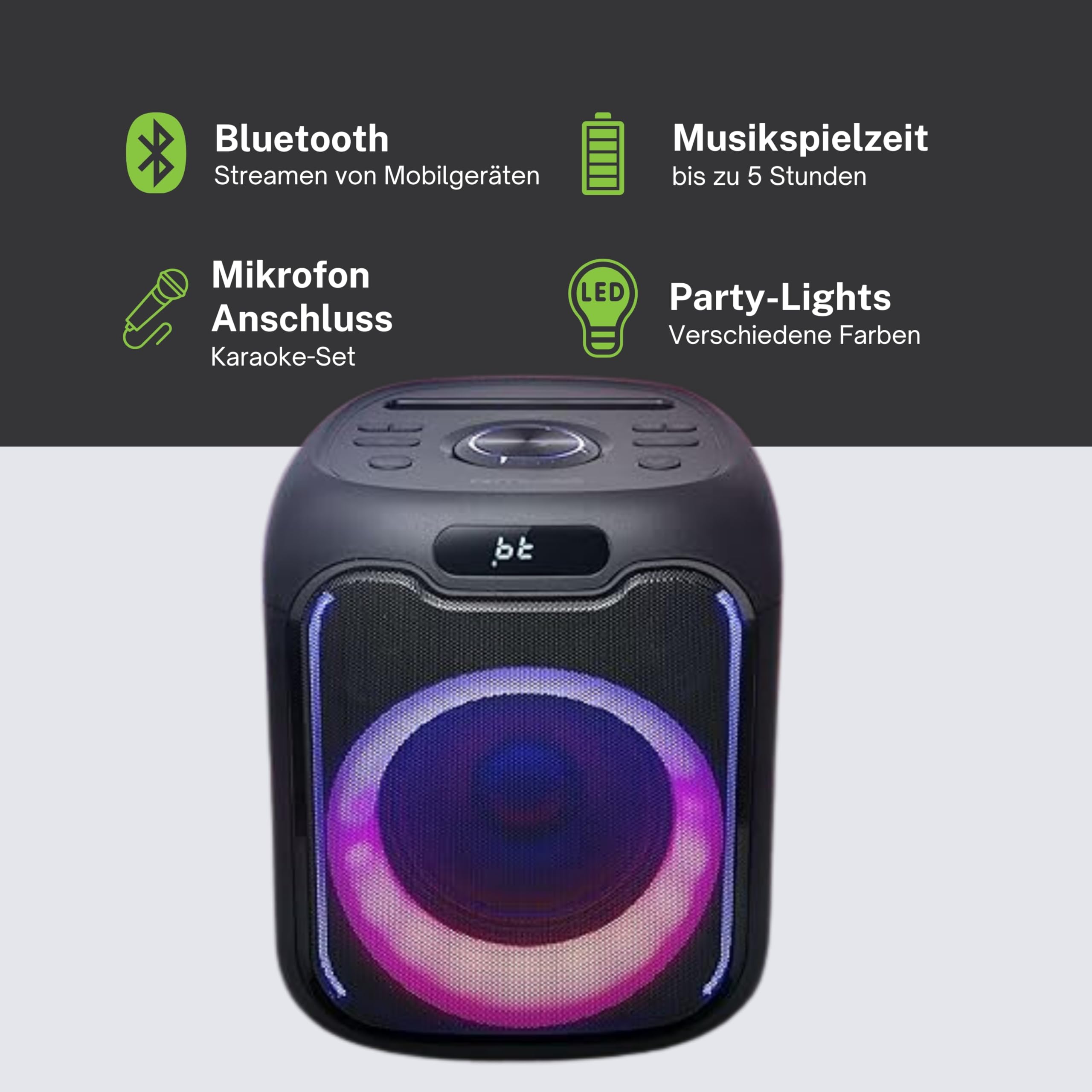 MUSE M-1803 Bluetooth Partybox, 150 Watt, Lichteffekte, Netz- und Akkubetrieb, 1 Mikrofon, Stereo Pairing Funktion