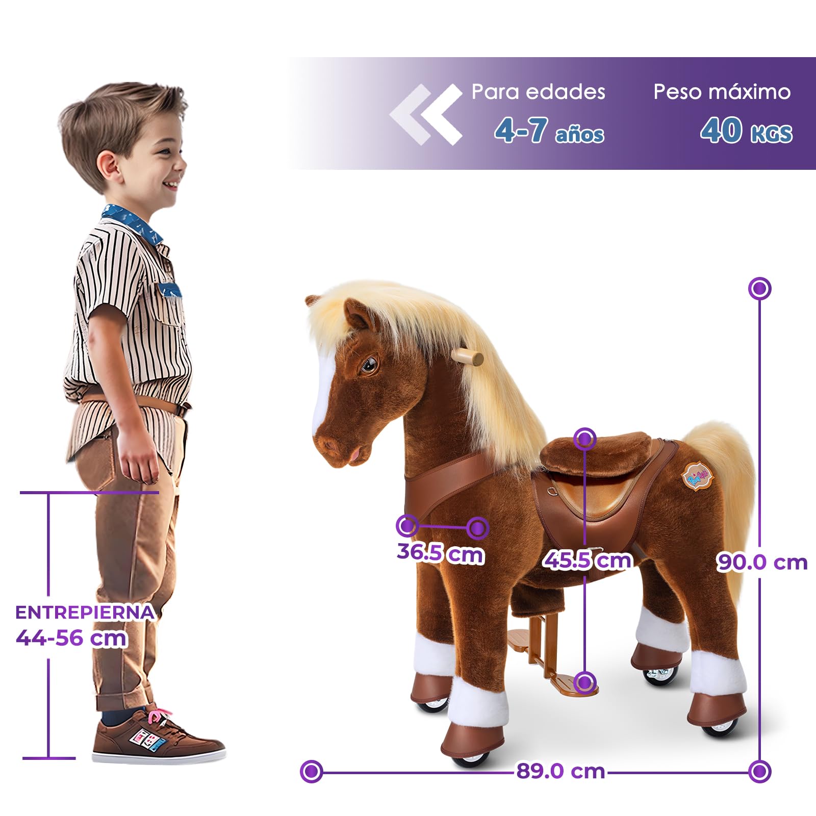 PonyCycle - Caballo Juguete Simulación para Niños de 4 a 7 Años, Juguete Marrón para Montar con Ruedas, Modelo Y Pony de Juguete para Montar con Sonidos y Frenos, Niños - Y474