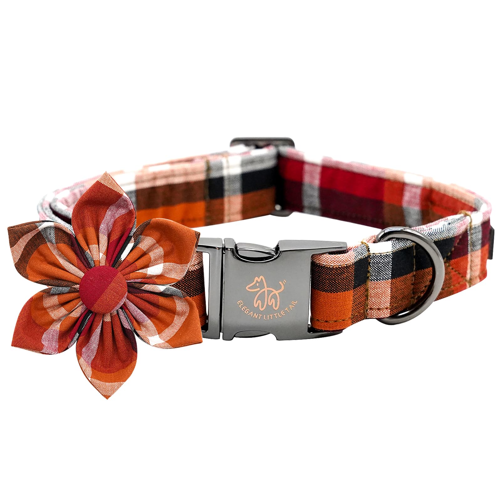 Elegant little tail Fall Dog Collar, Halloween Plaid Dog Collar with Flower Girl Boy Pet Collar Dog Flowers Holiday Dog Collar Flower Soft Durable Pet Collar for Large Dogs
