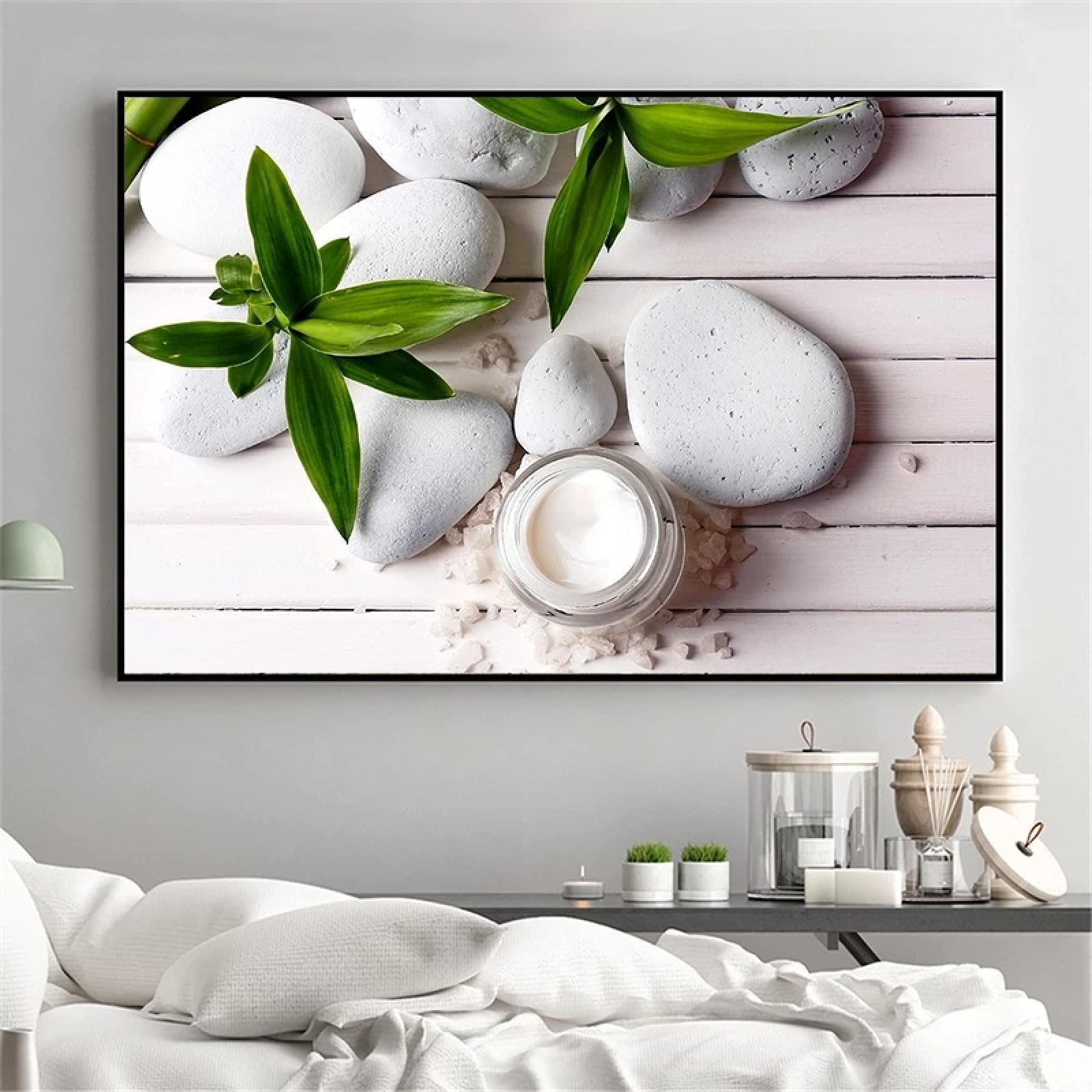 weiling Decoración Moderna del hogar Mural Arte de la Pared Pintura de Piedra Zen Cartel de la Planta Verde decoración del baño Pintura de la Pared 70x100cmx1 Marco Interior