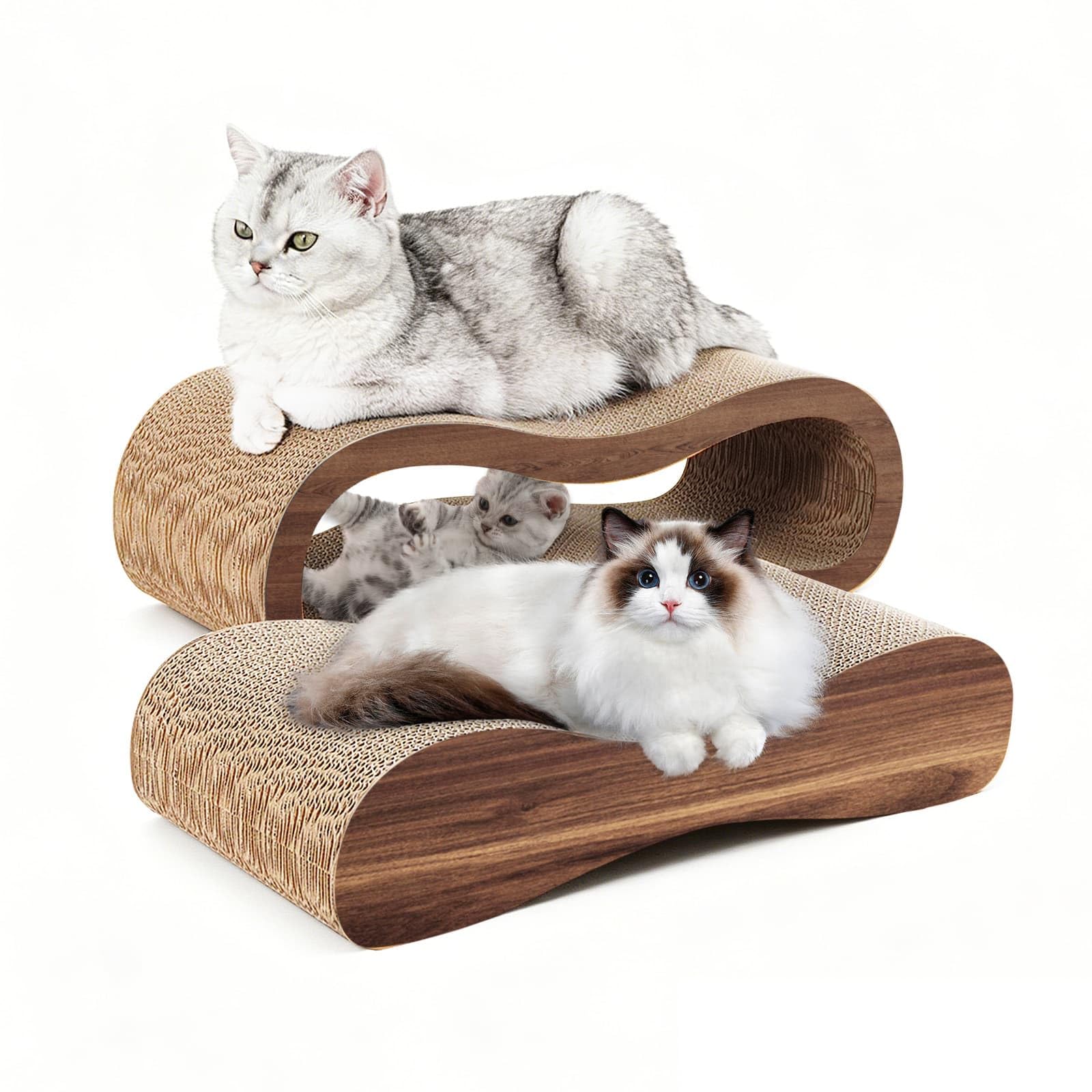 Cat Scratcher 2-in-1 Cat Scratching Couch Board Cats Scratchers Scratch Pad Reversible Cardboard Lounge Bed Corrugated Cardboard Cats Scratcher for Indoor Kitty to Rest & Play (56x22x18 CM)