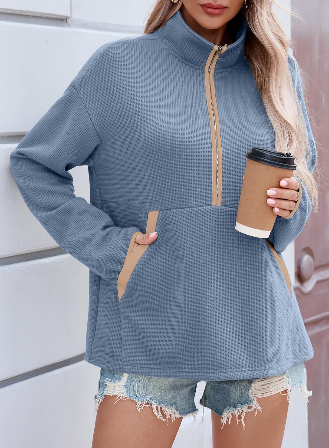 SHEWIN Womens Sweatshirt Lightweight Mock Neck Sweatshirts for Women Half Zip Pullover Fall Clothes for Women 2026