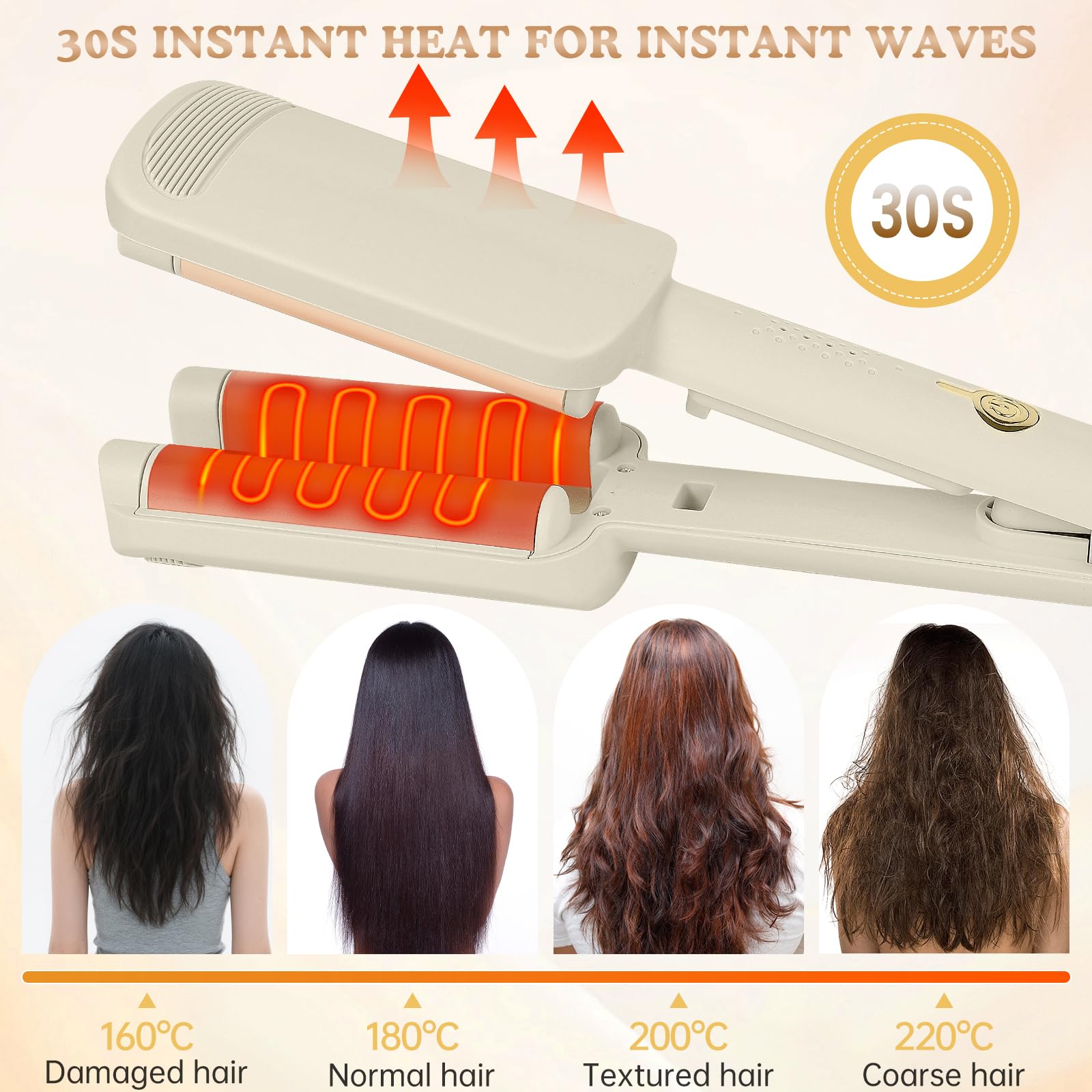 Fer à Boucler 32mm, Fer à Onduler Beach Waves pour Grandes Ondulations Naturelles, Boucleur Cheveux avec 4 Températures Réglables, Revêtement Céramique, Chauffage Rapide & Sécurité Anti-Brûlure 1