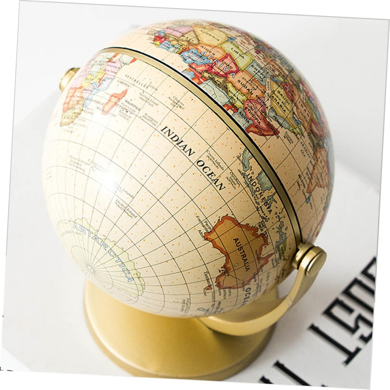 ORFOFE English Version Globe with Stand Desktop World Globe for Educational Geography Learning Small Handicraft Decoration for Home Office Classroom Golden Finish